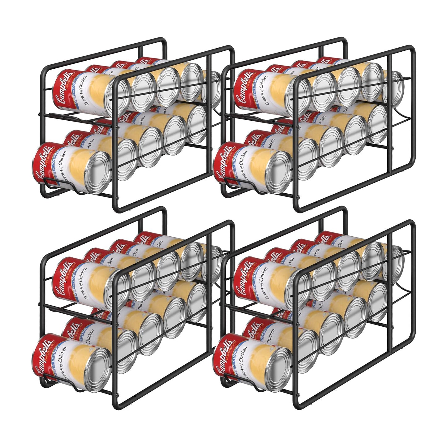 MOOACE 4 Pack Can Dispenser Rack, Stackable Soda Can Organizer Holder for Canned Food Storage Kitchen Cabinet Pantry Countertop, Black