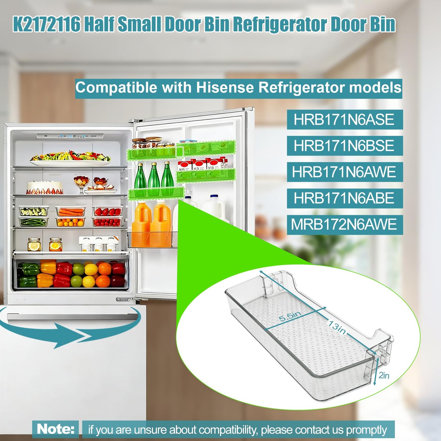 K2172116 Refrigerator Upper Door Bin Shelf 16 in Compatible with Hisense Refrigerator Door Bin HRB171N6ASE, HRB171N6BSE, HRB171N6AWE, HRB171N6ABE, MRB172N6AWE, RB17A2CWE. Part No: B05112366. 1-Year.