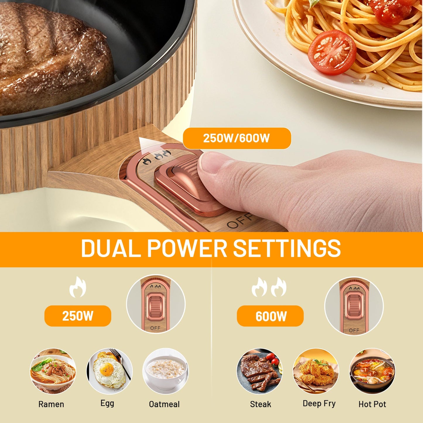 Cullinsss Hot Pot Electric, 1.5L Portable Electric Pot Frying Sauté Pan Multifunctional Cooker for Ramen Steak Soup with Adjustable Power for Dorm Home Travel (Silicone Spatula Included)