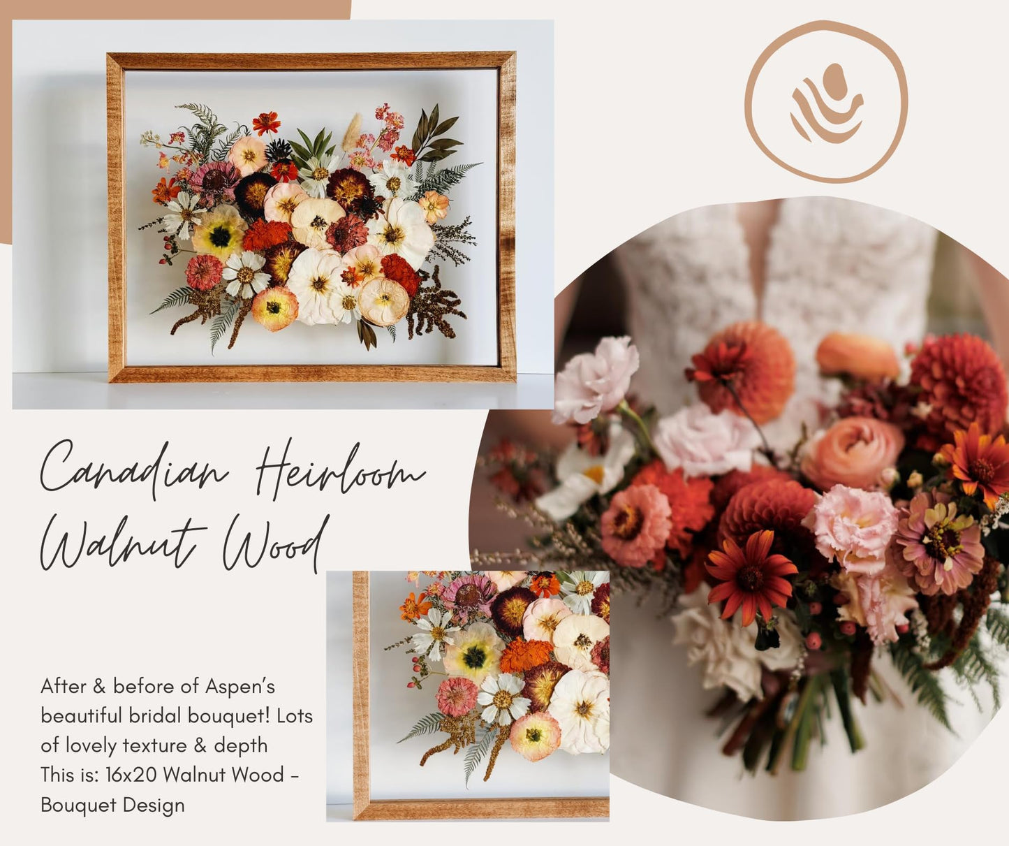 Volakk Floating Frames 16x20 Walnut Wood Shadow Box Frame For Pressed Flower Floater Double UV Glass Pressed Flower Floating Frame 20x24 Bouquet Frames For Wedding Memory