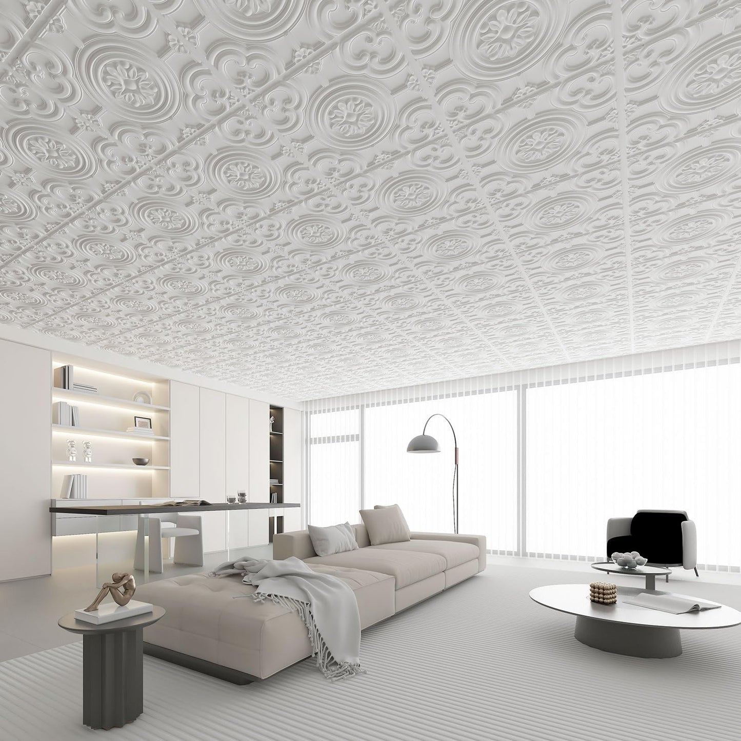 WOWSTAR 12-Pack 24"x24" Drop Ceiling Tiles, Waterproof Glue up Ceiling Panels, White
