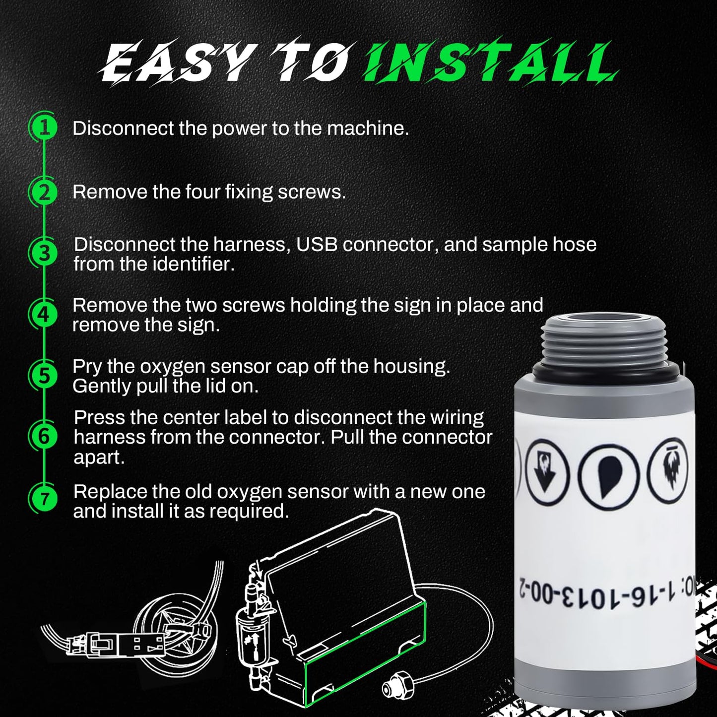 16916 Replacement Oxygen Sensor Compatible with Robinair R-1234yf Machines and Refrigerant Identifiers 16990/16995 - Fits AC1234-4, AC1234-4SL, AC1234-4-230, AC1234-6, AC1234-9