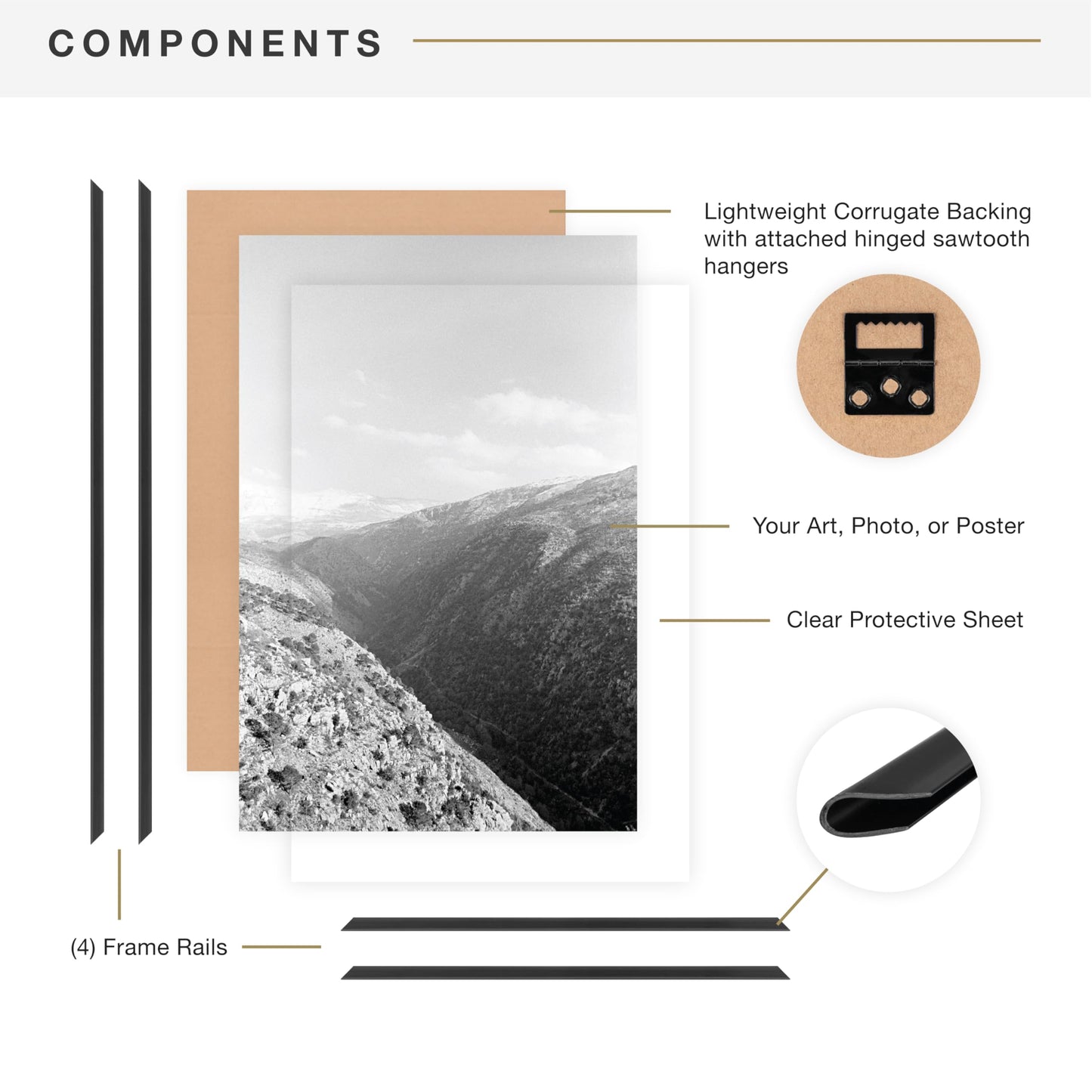 MCS Original Poster Frame 22.375x34 Black Lightweight Vertical & Horizontal Wall Hanging Large Picture Frame for Posters, Art Prints & Gallery Wall (2-Pack)