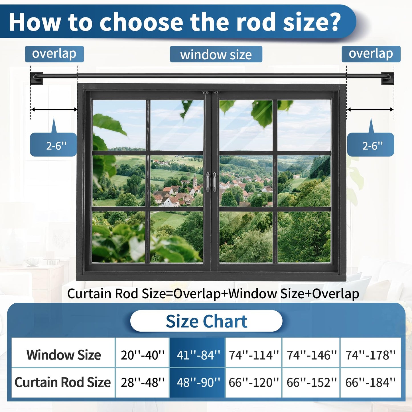 Black Curtain Rods for Windows 48-90Inch(4-7.5ft) Heavy Duty Wrap Around Blackout Curtain Rods,Adjustable Room Darkening Drapery Rod for Bedroom, Living Room, Sliding Door & Outdoor Patio