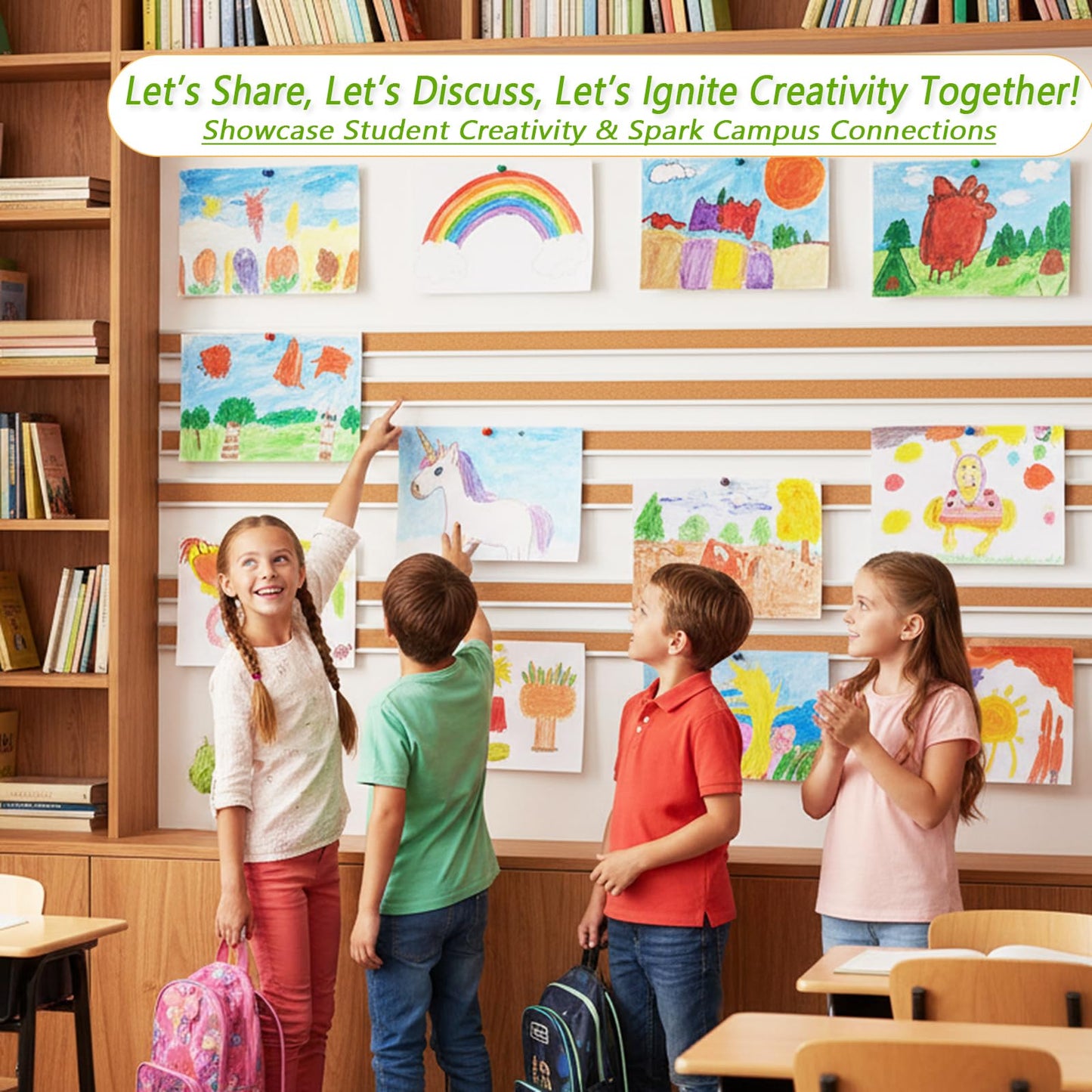 Cork Bulletin Board Strips for Wall, 5pcs Cork Strips Aluminum Frame Bulletin Bar Strip for Classroom, Office, Walls (47.2"×1.1")