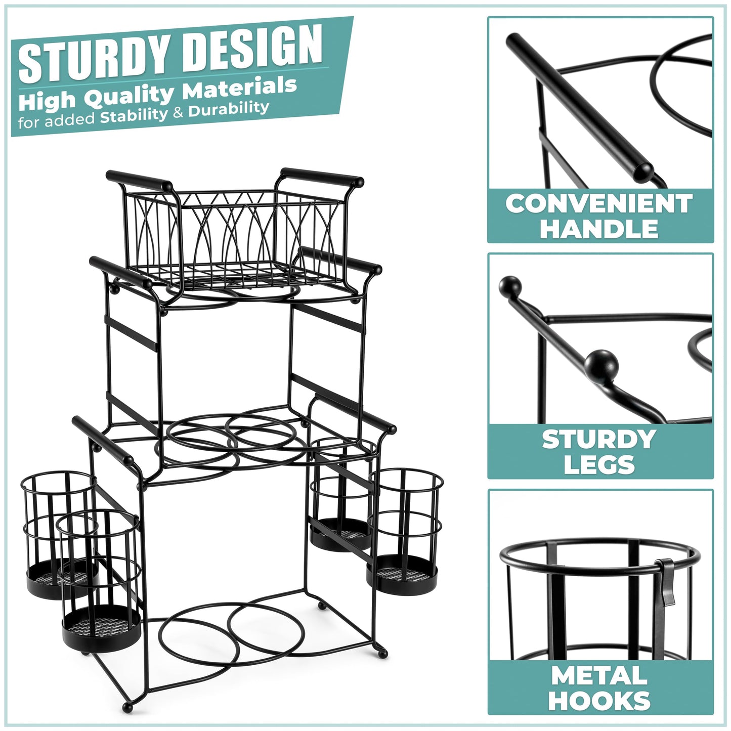 Sorbus® Buffet Caddy — 7-Piece Stackable Set Includes Plate, Napkin, and Silverware Holder, 3-Tier Detachable Tabletop Organizer — Ideal for Kitchen, Dining, Entertaining, Parties,Thanksgiving (Black)
