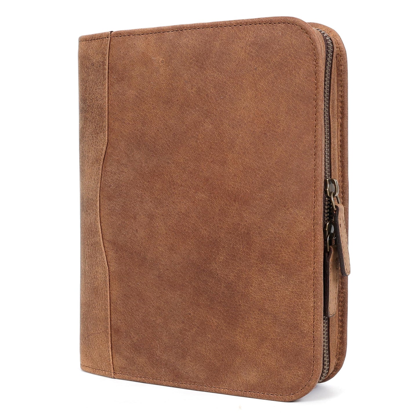 ELIZO Leather A5 Portfolio Padfolio Folio A5 Notebook Journal Cover Planner Binder Small Mens Business Work Folder Organizer (Saddle)