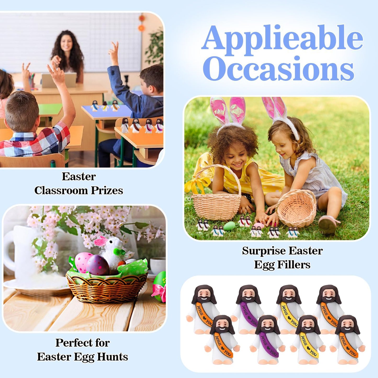 IEUHDKWL 300pcs Mini Jesus Figurines in Bulk Tiny Jesus Figures Hide and Seek Religious Party Favors Sunday School Baptism Gifts
