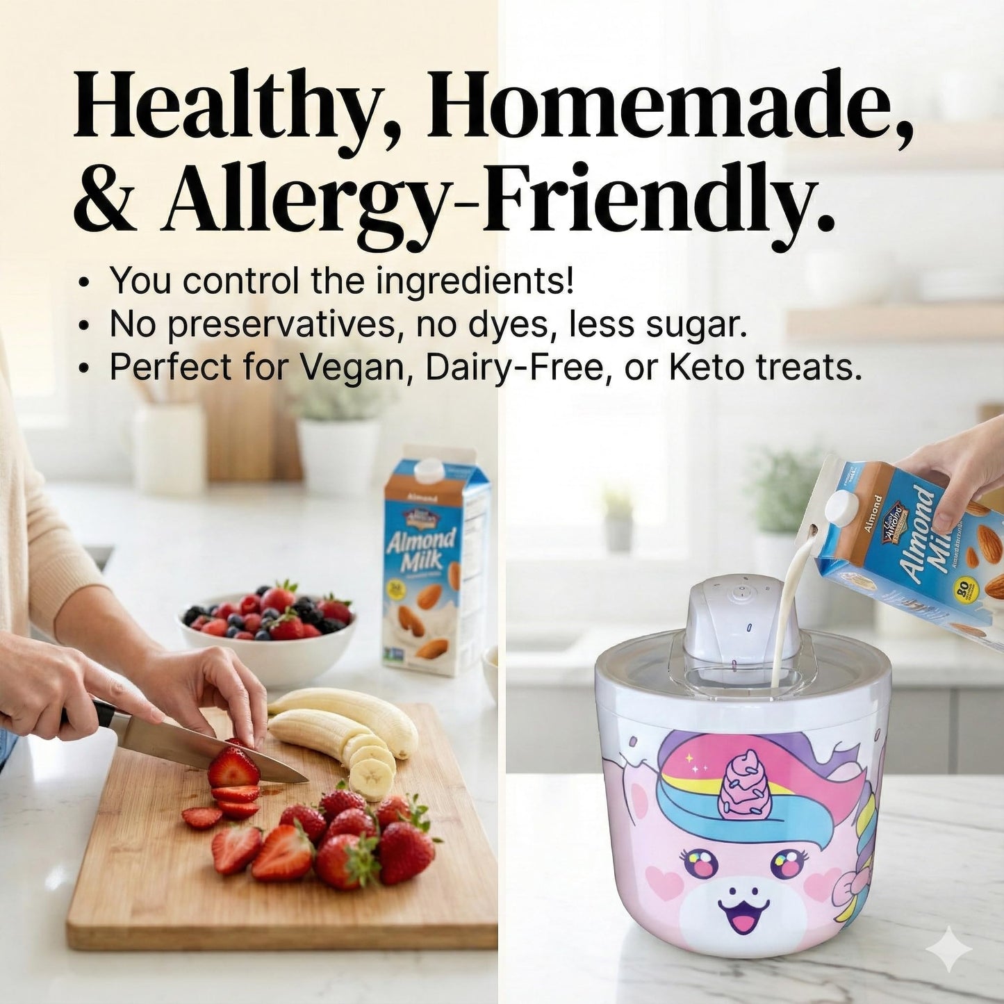 Cooler Concepts 1.2 Qt Unicorn Electric Ice Cream Maker for Kids - Best Countertop Ice Cream Machine for Homemade Soft Serve, Sorbet, Gelato, Frozen Yogurt - Fun Desserts for Families, Easy to Clean
