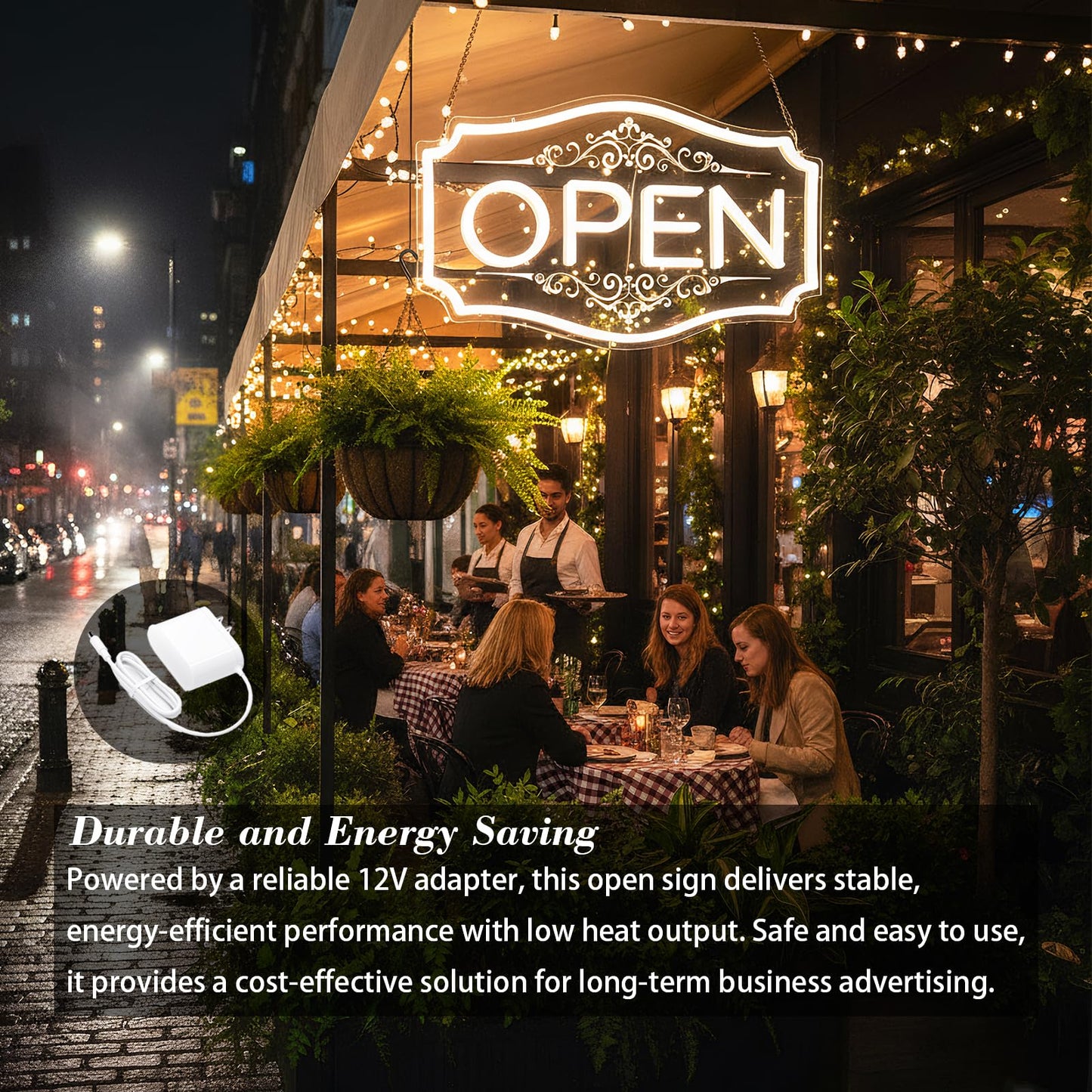22" x 13" Open Sign for Business, LED Dimmable Neon Open Sign with 12V/2A Adapter, Warm White, Bright LED to Light Up Storefronts, Windows & Walls