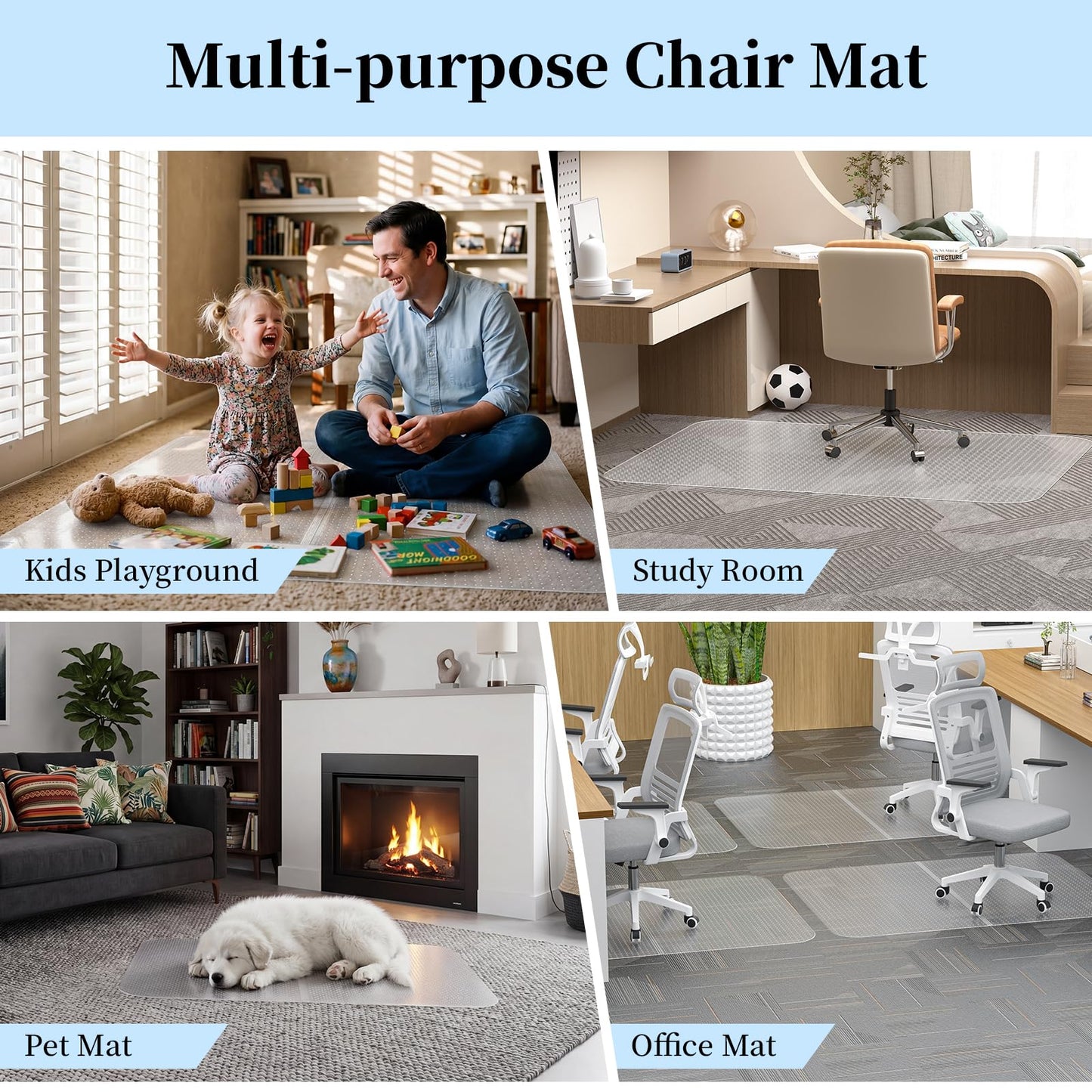 Tonaus Office Chair Mat for Carpet - 48"×36" Foldable Carpet Chair Mat - Transparent 2.2mm Thick Floor Protection with Non-Slip Studded for Low Pile Carpets Shiped Flat