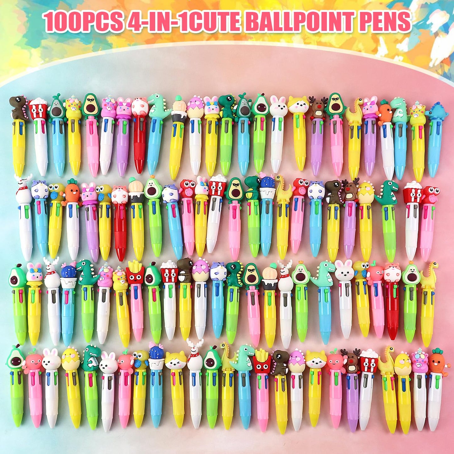 ZIZICG 100Pcs 4-in-1 Multicolor Ballpoint Pens All In One Mini Cute Ball Point Pens Bulk, Kawaii Ballpoint Pen for Birthday Parties,Xms Exchange Gift for School Classroom