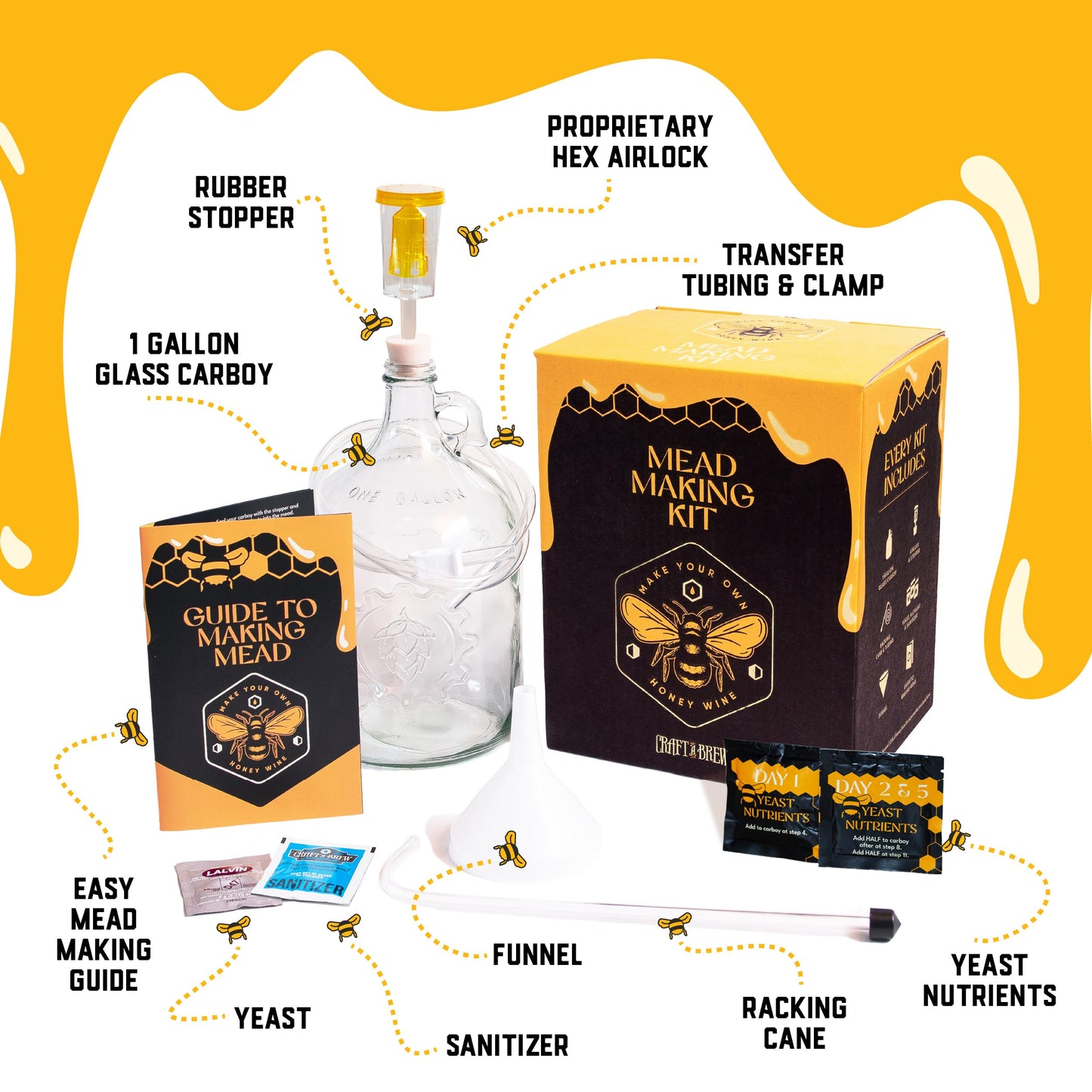 Craft A Brew - Mead Making Kit – Reusable Make Your Own Mead Kit – Yields 1 Gallon of Mead
