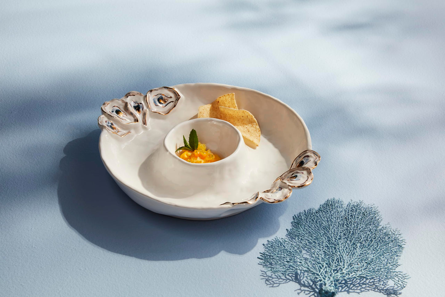 Mud Pie Oyster Chip And Dip Bowl Set; 2" x 10 1/2" dia