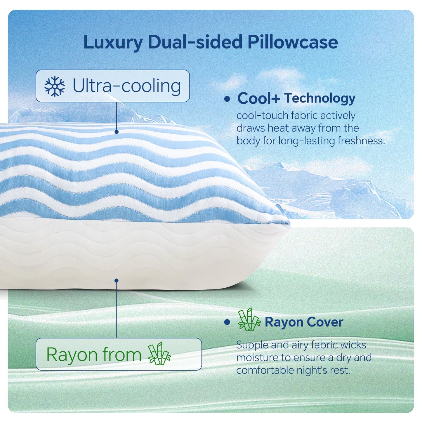 SLEEPDIARY Pillows Queen Size Set of 2 – Adjustable Shredded Memory Foam Cooling Bed Pillows, Custom Loft for Side, Back, and Stomach Sleepers, Shape-Retaining Support & Washable Cover