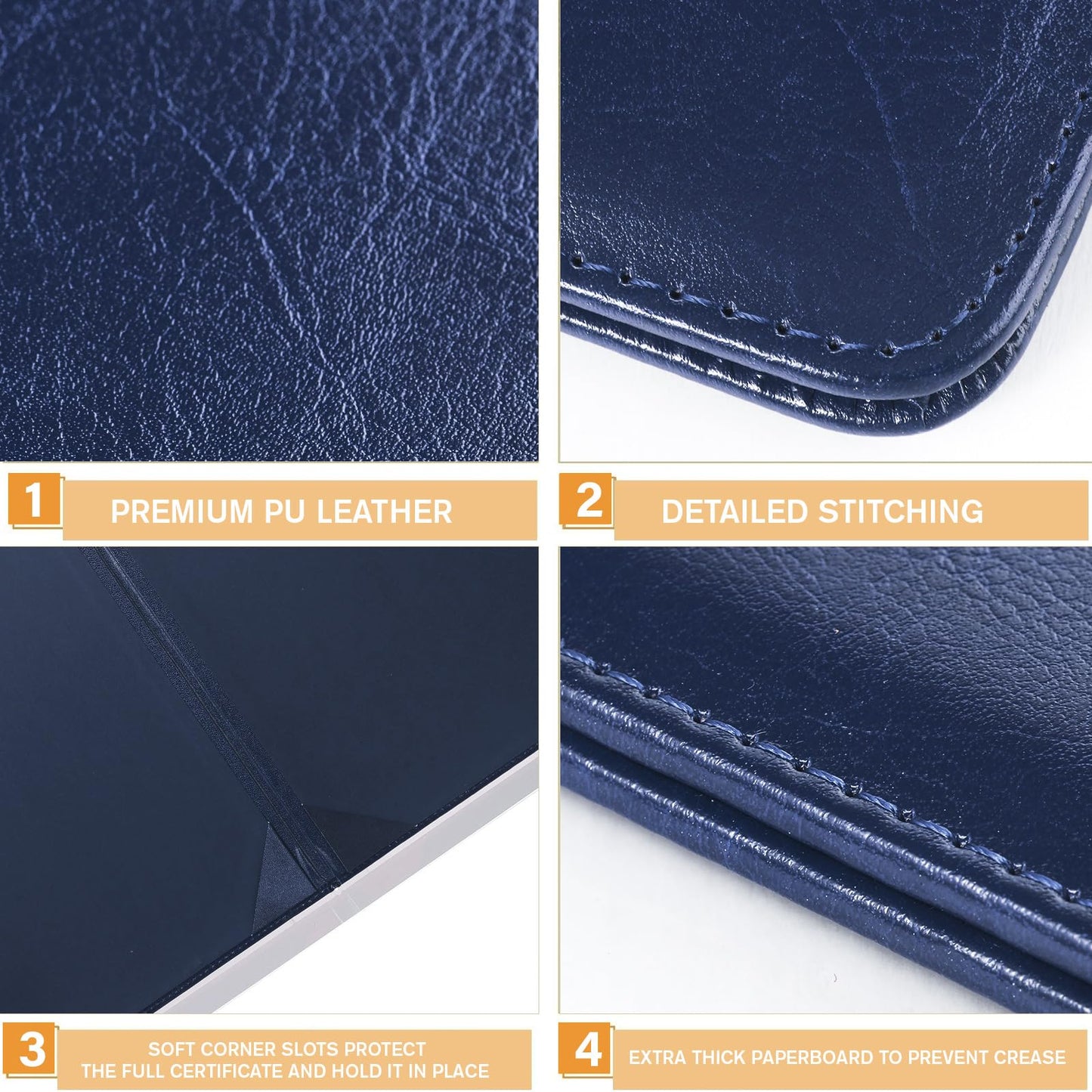 Tenare 10 Pcs Leather Certificate Holder 8.5 x 11 Inch PU Black Red Blue Purple Phd Bachelor Master Diploma Cover Professional Award Folder for Official Graduation Competition Contest Charity (Blue)