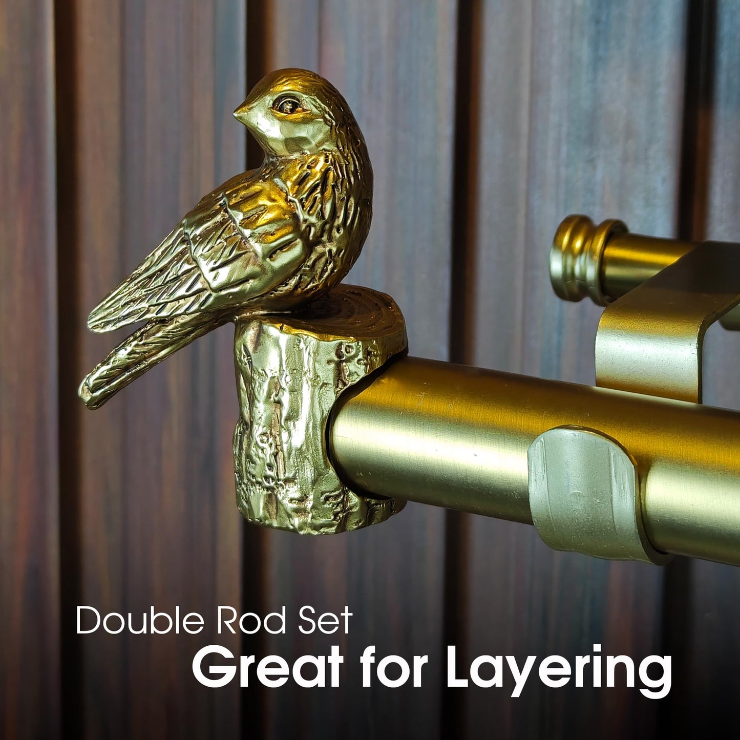ILAISIHOME 1-1/8 Inch Diameter Brushed Gold Curtain Rod with Bird Design Finials, 72-144'' Telescoping Double Curtain Rods for window width 68-140 inch, Decorative Drapery Rods for Bedroom,Living Room