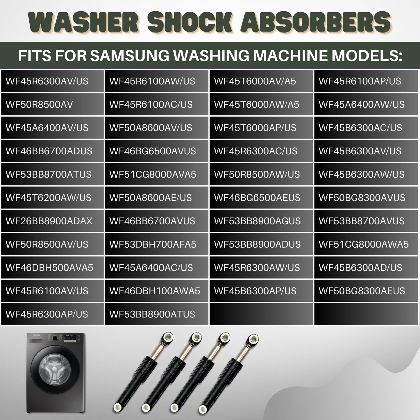 2024 Upgraded 4PCS DC66-00470D for Samsung Washer Shock Absorber Models WF45R6300AV/US WF45R6100AW/US WF45T6000AV/A5 WF45R6100AP/US WF50R8500AV WF45R6100AC/US WF45T6000AW/A5 WF45A6400AW/US