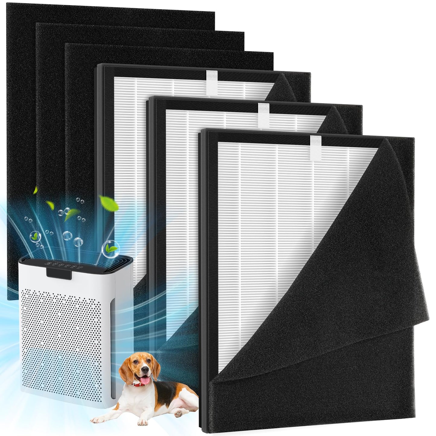 3 Pack KJ190L Filter Replacement Compatible with MOOKA KJ190L KJ190H Air Purifier For Home Large Room 2000 Ft², 3 KJ190 Filters and 6 Washable PreFilters Pet Air Purifier Filters for Bedroom