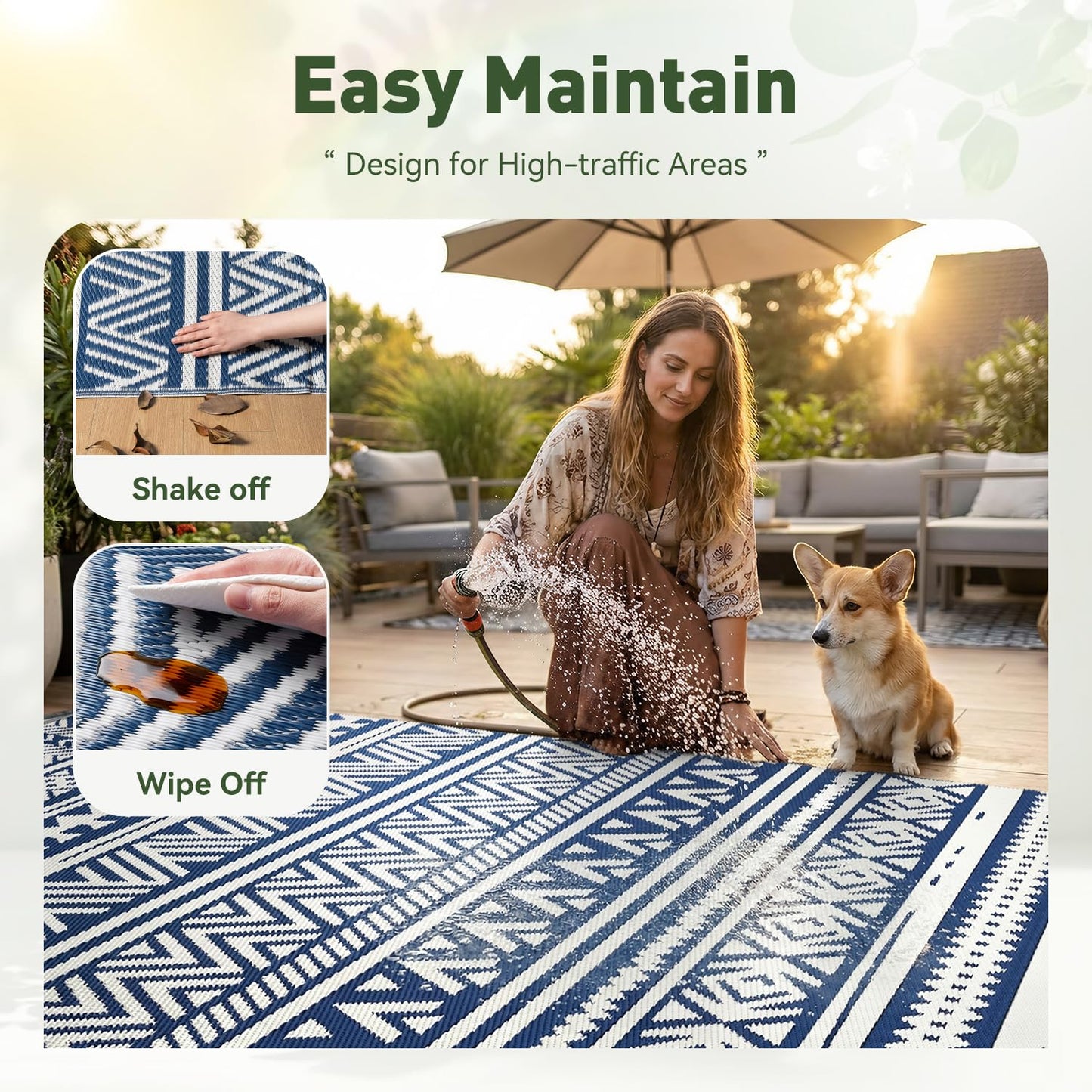 MontVoo-Outdoor Rug Carpet Waterproof 5x8 ft Reversible Patio Rug RV Camping Rug-Plastic Straw Rug Outside Indoor Outdoor Area Rug for Patio Deck Balcony Picnic Beach Outdoor Decor Boho Navy Blue