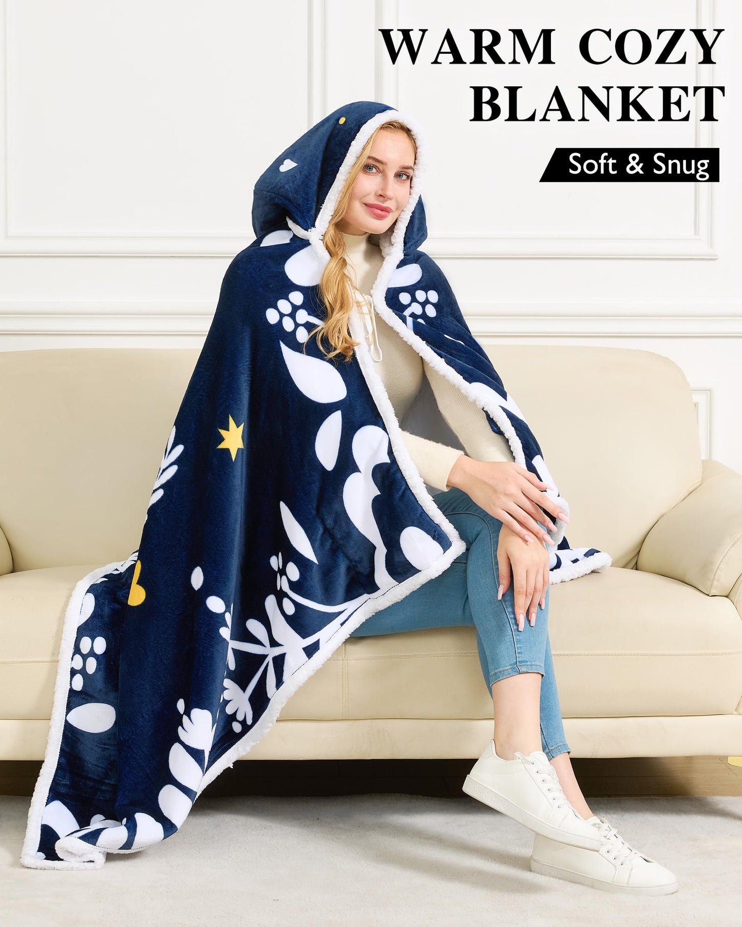 EASLIV Wife Wearable Blanket Hoodie, Blue Hoodie Blanket for Women, Mothers Day Wedding Anniversary Birthday Gifts, Valentines Day Gifts for Wife from Husband