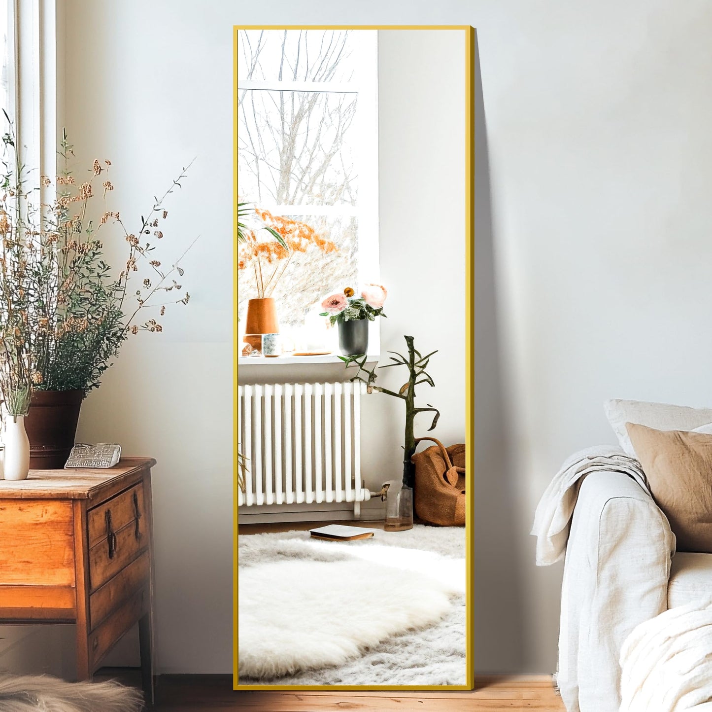 TRAHOME Standing Mirror Full Length Mirror,15" x 56" Large Floor Mirror with Aluminium Frame for Door Bedroom Bathroom Living Room(Gold)