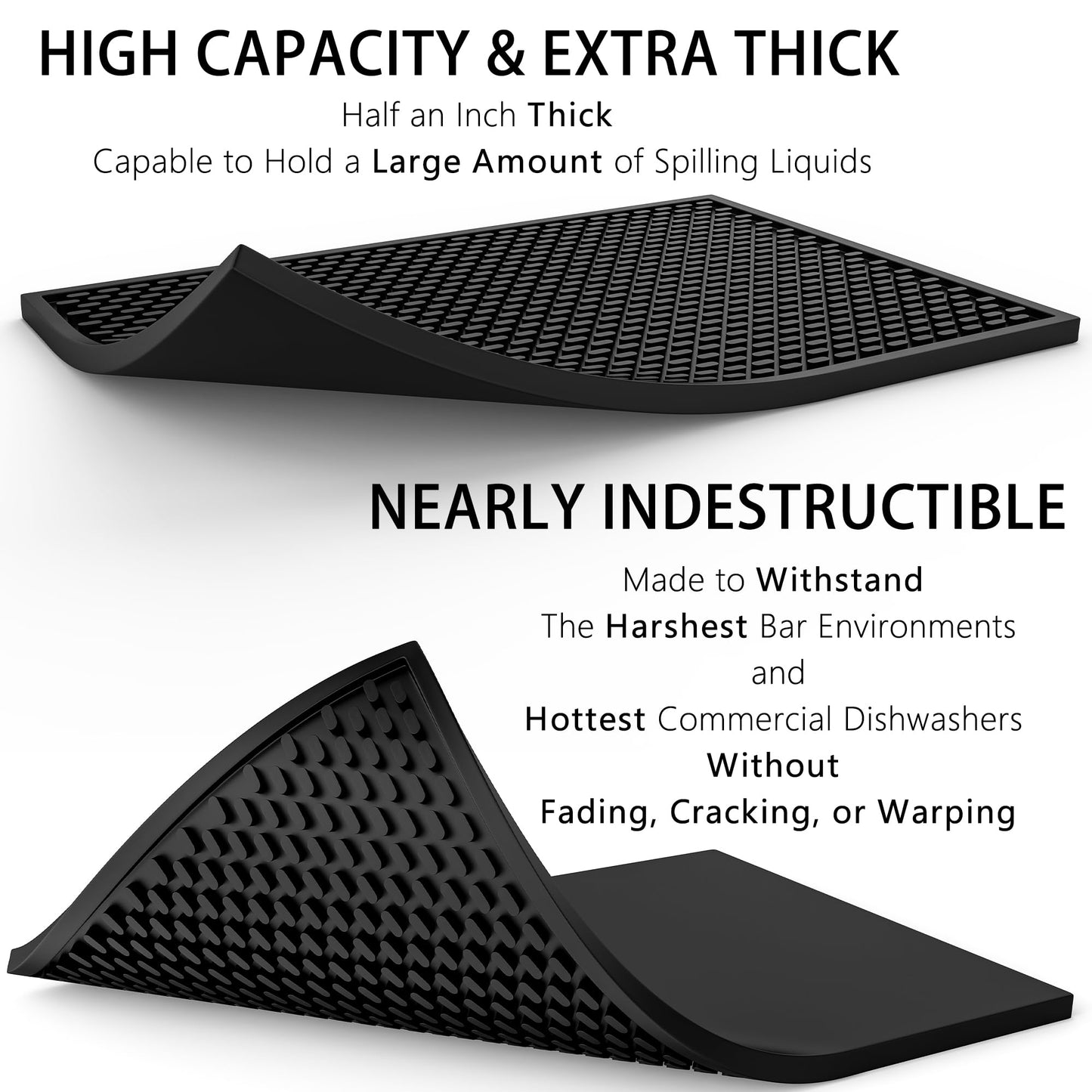 AXIESO Silicone Drip Mat - 1/2 Inch Thick, Heat-Resistant and Food Safe - Counter Top, Coffee Bar or Restaurant - Drying Mat for Glasses - 18x12 Inches