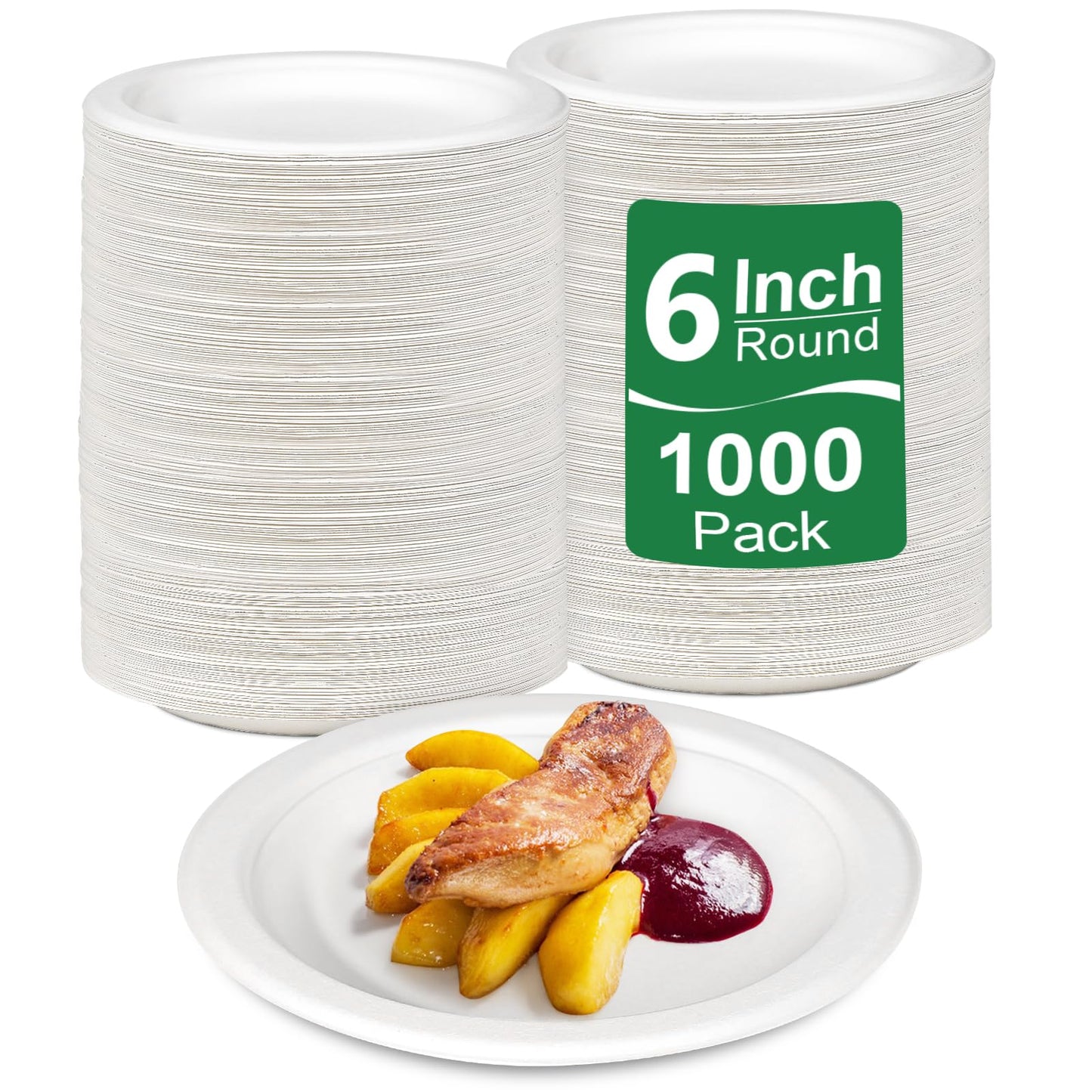 Uniecocus Paper Plates Bulk 1000 Count, Small Dessert Plates 6 Inch Disposable, Eco Friendly, Sturdy, White