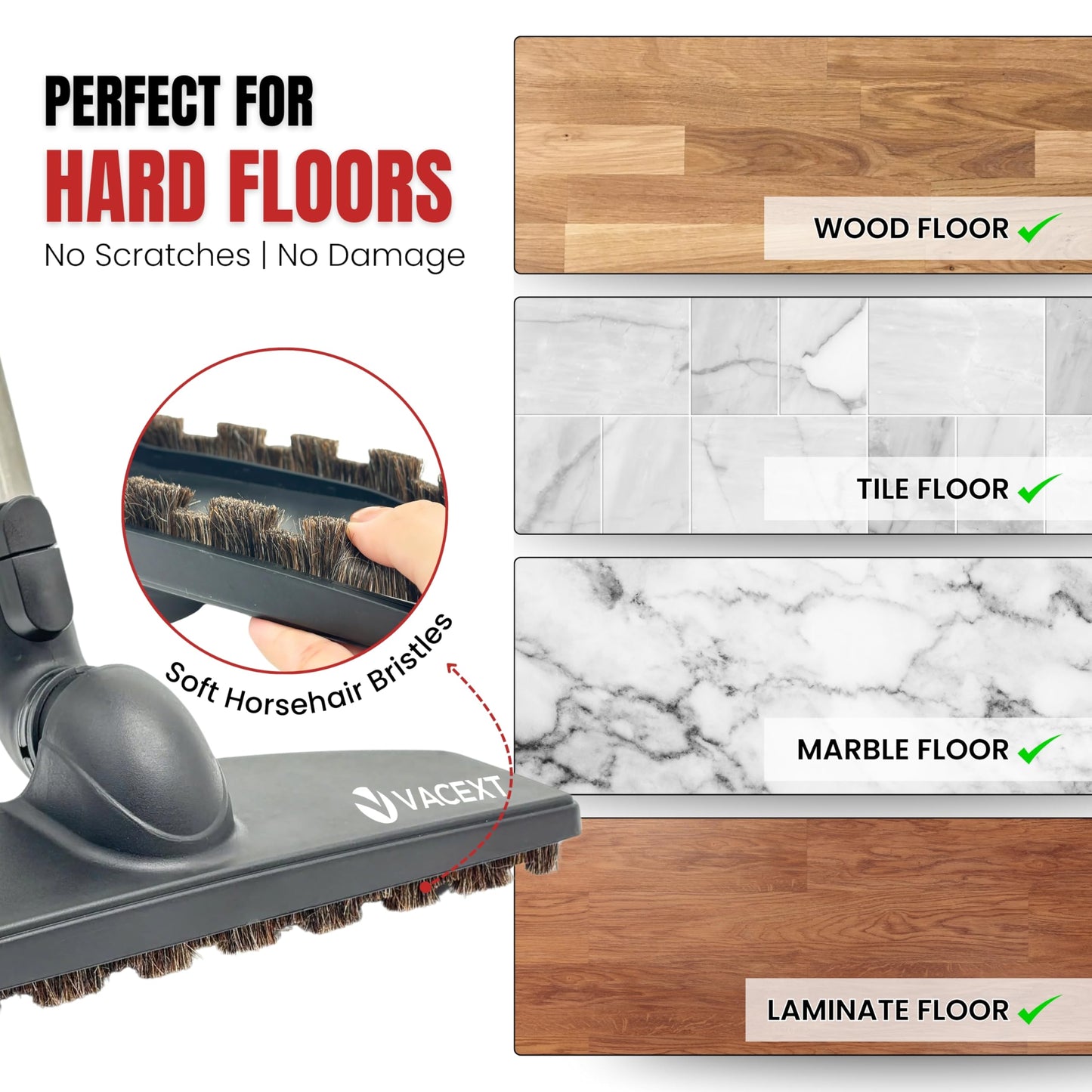 for Miele Hardwood Floor Brush Head – 12” Parquet Twister with Soft Horsehair Bristles, 360° Swivel Vacuum Attachment for Hard Floors – Compatible with Miele C1, C2, C3 Canister Vacuums