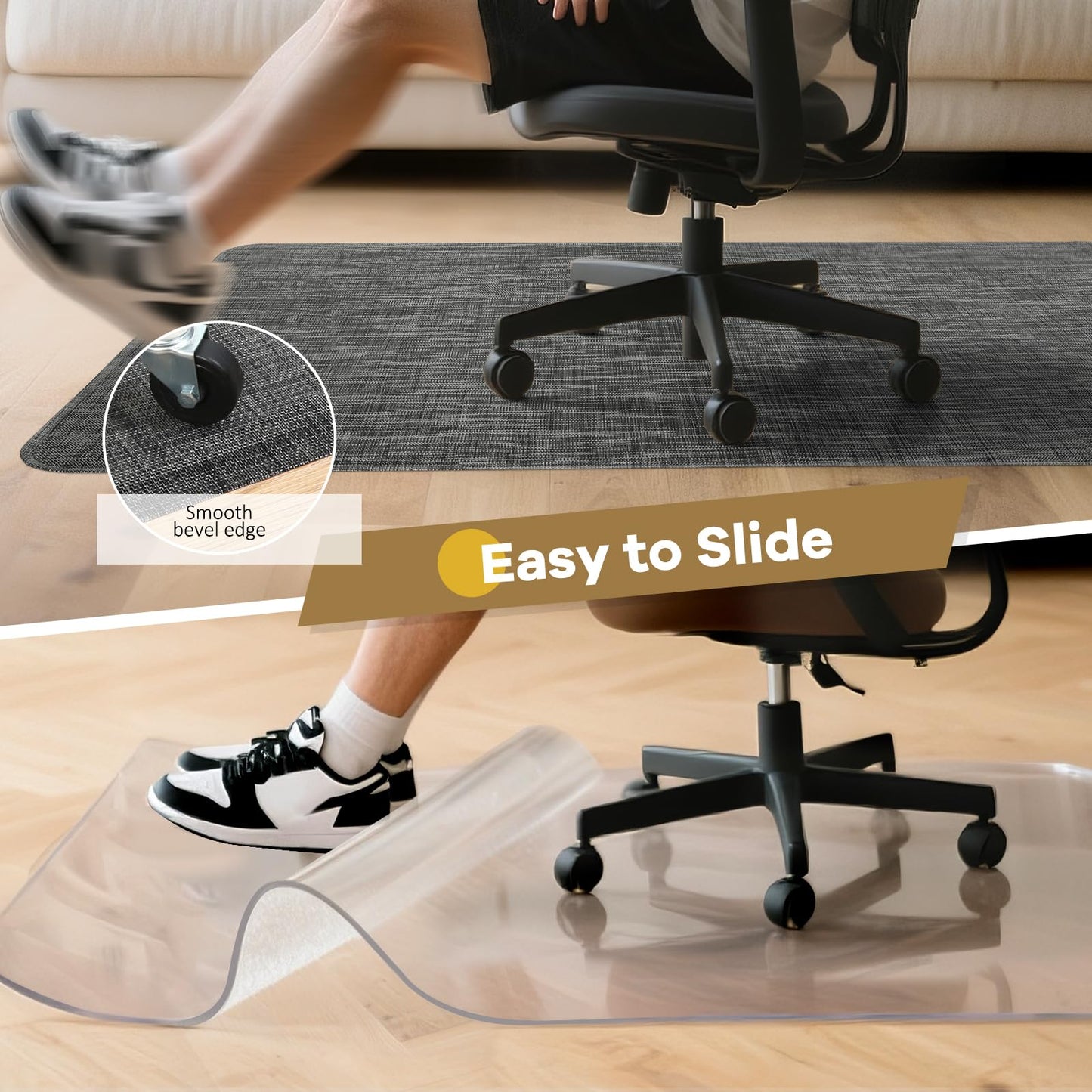 BesWin Large Office Chair Mat for Hardwood Floor, 48" x 60" Desk Floor Mat for Rolling Chair, Heavy Duty Anti-Slip Floor Protector Rug for Home Office, Black