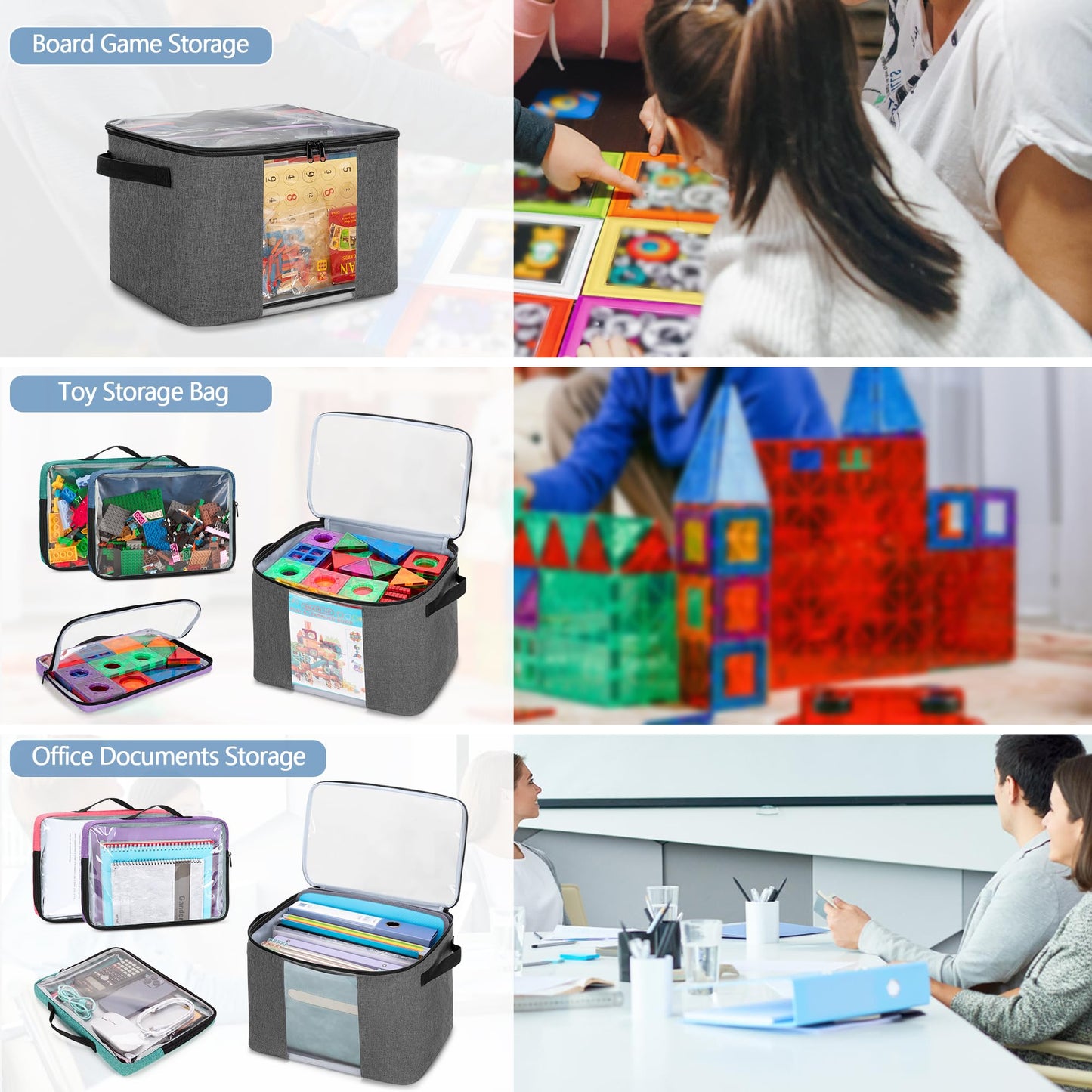 Rexmica Board Game Storage Bag with 6pcs Zipper Bags, Board Game Organizer and Storage with Cover for Office Supplies, Puzzles, Toys, Building Blocks, Craft Product, Educational Math Game Bag