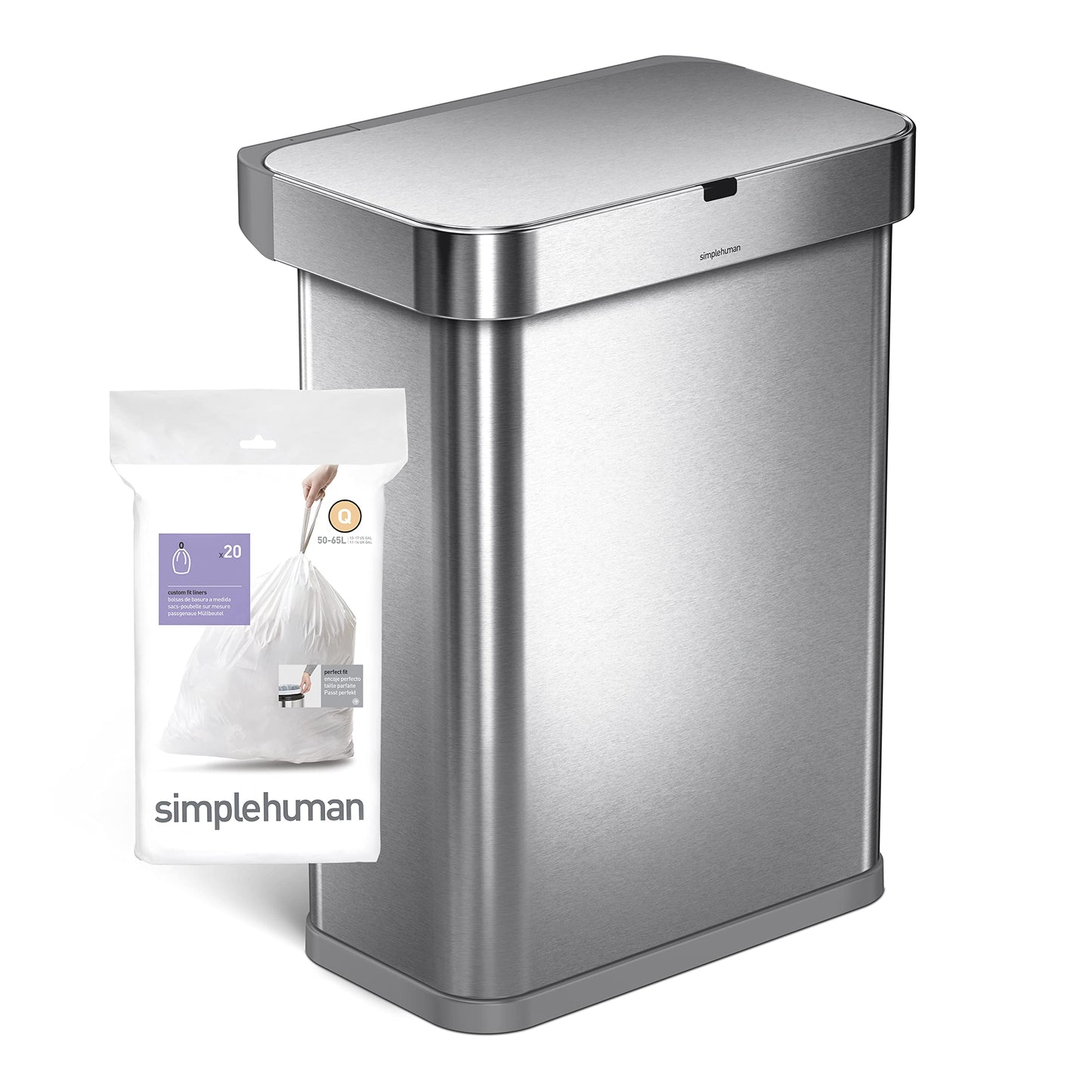 simplehuman Code Q 60 Count Custom Fit Liners, Drawstring Kitchen Trash Bags, One-by-One Mess-Free Dispense, Extra Thick & Double Seamed, 50% PCR Plastic, 50-65 Liter / 13-17 Gallon, White
