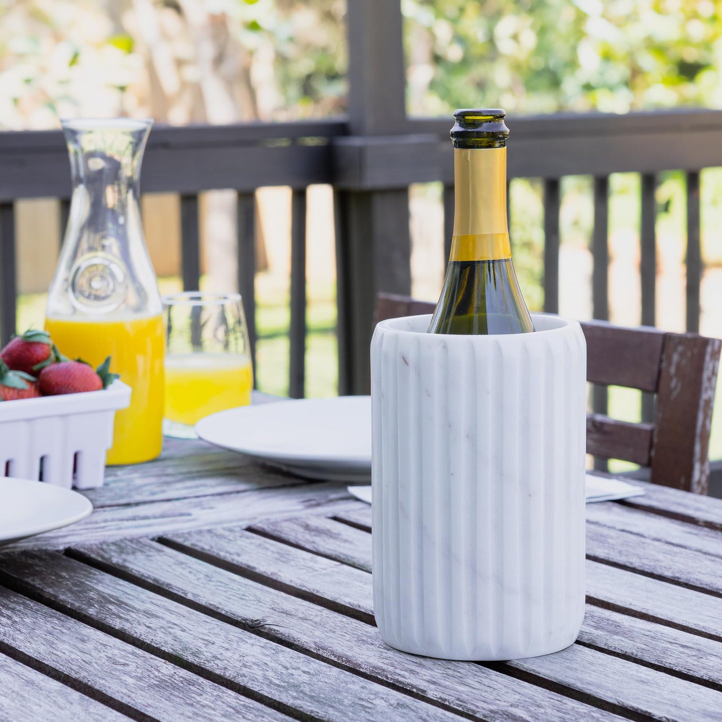 Cork & Mill Marble Wine Chiller, Champagne Bucket for Parties, Bottle Cooler for Dining Tables, Outdoor Patios and More - Handcrafted Natural Stone Bottle Holder - Keeps White Wine or Champagne Cold
