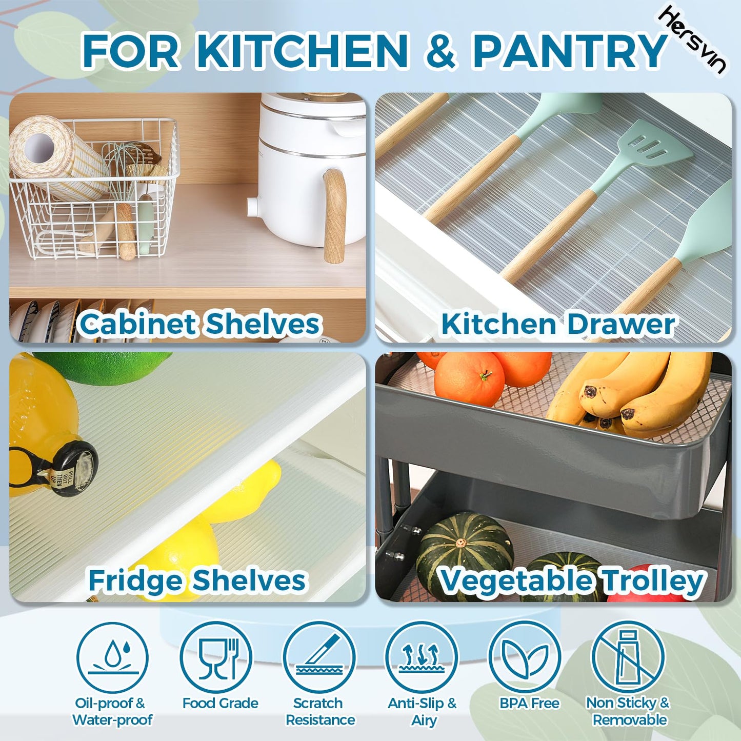 Hersvin Shelf Liners 22 in x 20 ft EVA Drawer Mats, Non-Adhesive Cupboard Protector, Kitchen Cabinet Lining Fridge Liner (Clear Stripe, 56x610cm)