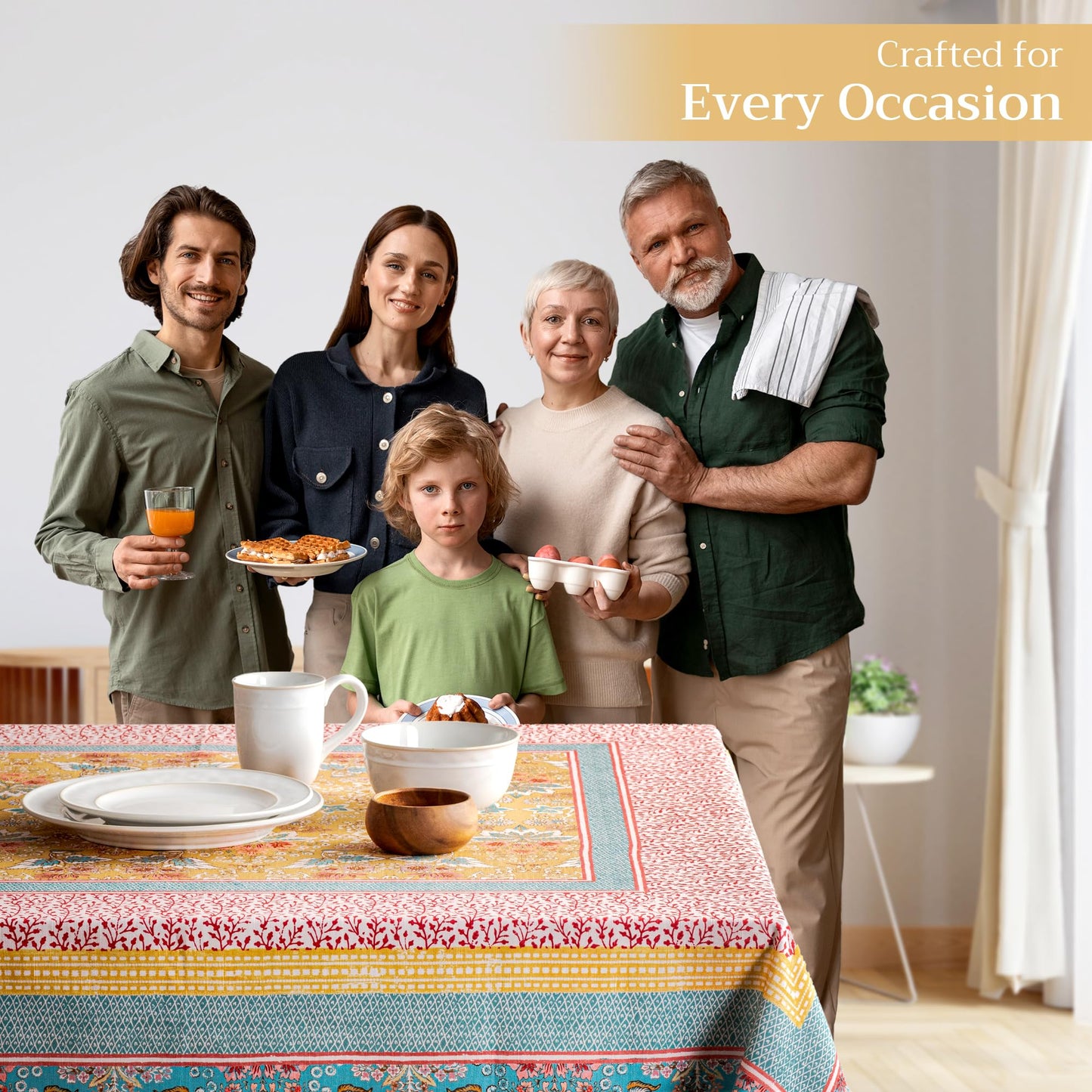 Maison d' Hermine Table Cloth Rectangle Table 100% Cotton 60 x 90 Inches Tablecloth Reusable Decorative Everyday Use for Dining Room, Farmhouse, Home, Party, Festive & Wedding Spring Summer - Marquise