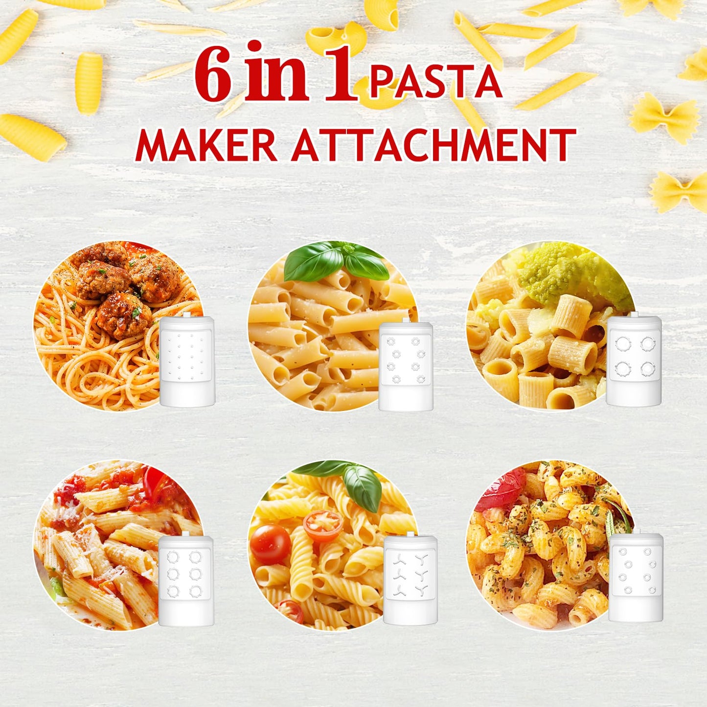 Pasta Maker Attachment for Kitchenaid Stand Mixer with 6 Different Shapes of Pasta Outlet, Durable for Kitchenaid Accessories and Attachments, Dishwasher Safe