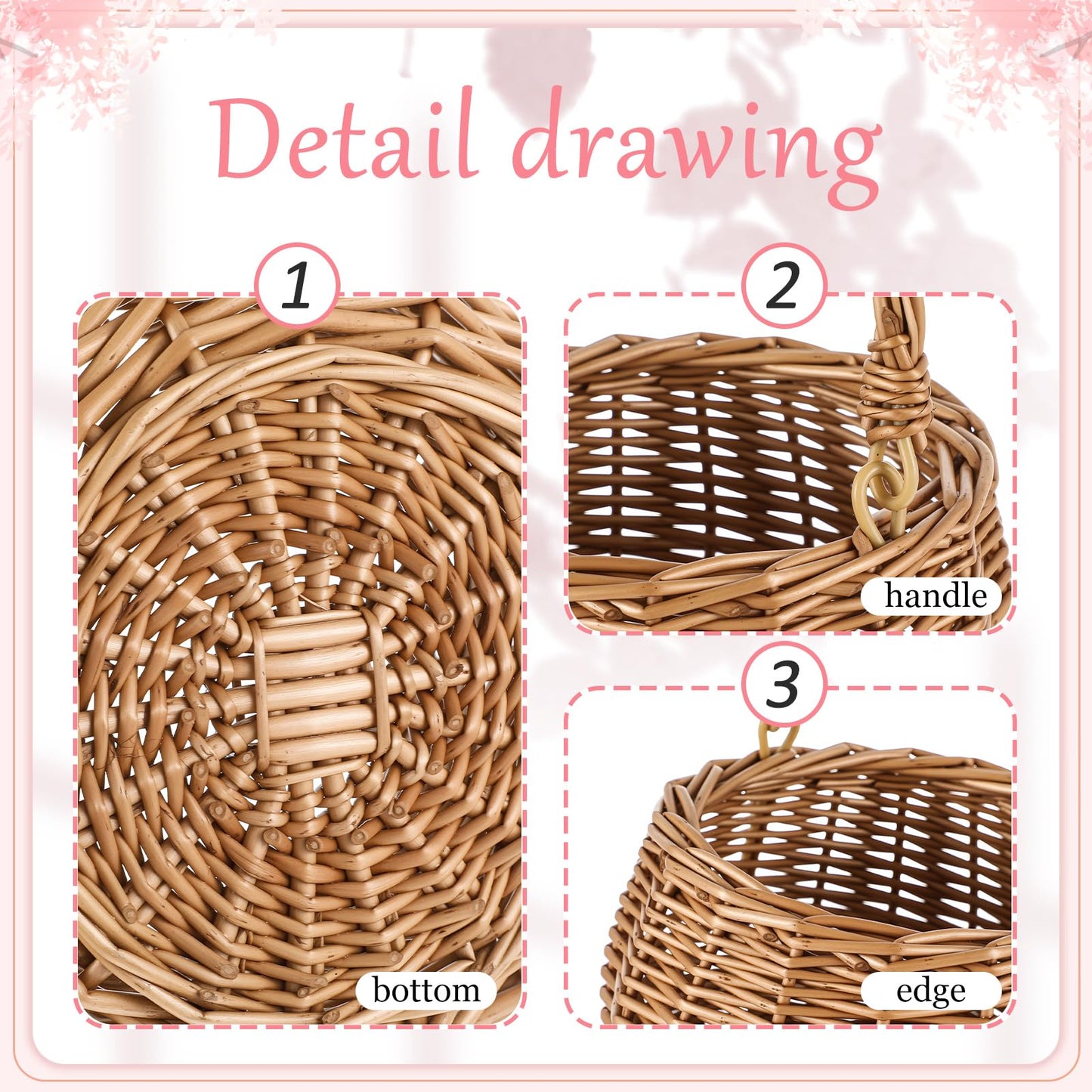 Weysat 2 Pcs Small Flower Girl Basket with Handle Wicker Rattan Flower Basket Set, Rustic, Hand Woven for Wedding Girl Home Decorations Picnic Garden Candy Sweets Gifts Storage, Multifunctional