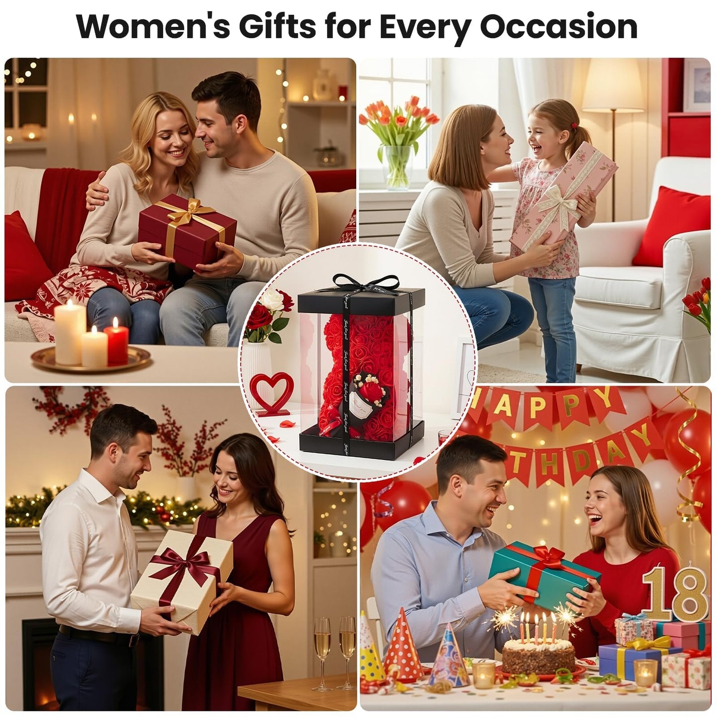 Otlonpe Mothers Day Rose Bear Gifts for Mom - Women Gifts for Mother's Day Christmas Valentines Anniversary Birthday - Cute Roses Flowers Bear Gift for Girlfriend Wife Daughter Mom, 9-inch (Red)