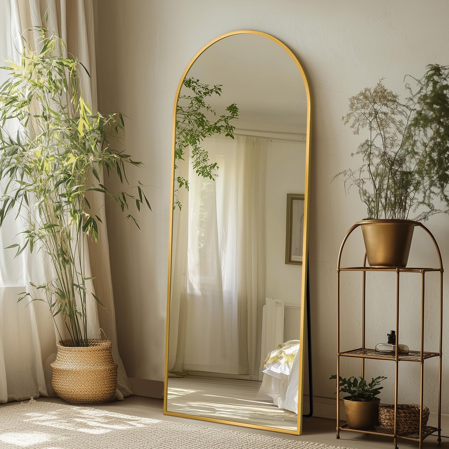 Coomily Full Length Mirror with Stand, 56"x15" Arched Full Body Mirror, Large Stand Up Aluminum Frame Floor Freestanding Hanging Leaning Mounted for Bedroom Living Room Entryway Gold