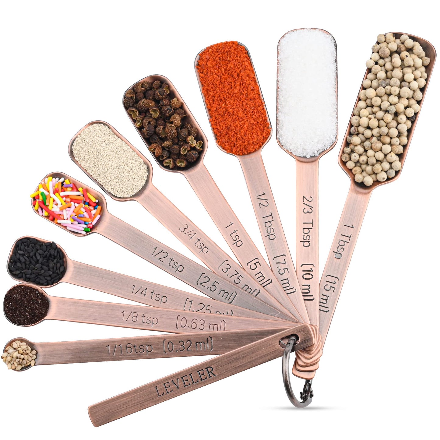 Smithcraft Measuring Cups and Spoons Set, Copper Measuring Cups and Spoons Set for Dry & Liquid, Metric&US 7 Stainless Steel MeasureR Cup&9 Spoon Leveler & Measure Enquivalents for Kitchen & Baking