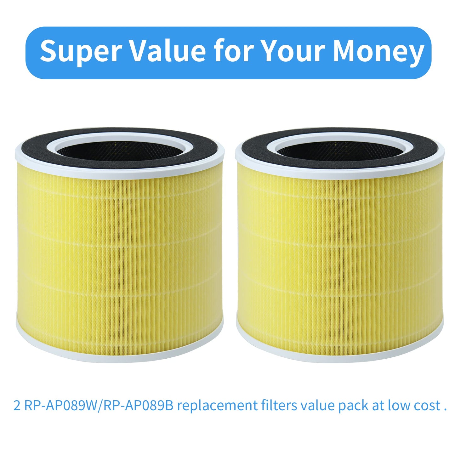 2 Packs Replacement Filter for RENPHO RP-AP089W RP-AP089B AP-089 AP-089S Air Cleaner Purifier, Part # RP-AP089-F1 RP-AP089-F1-2