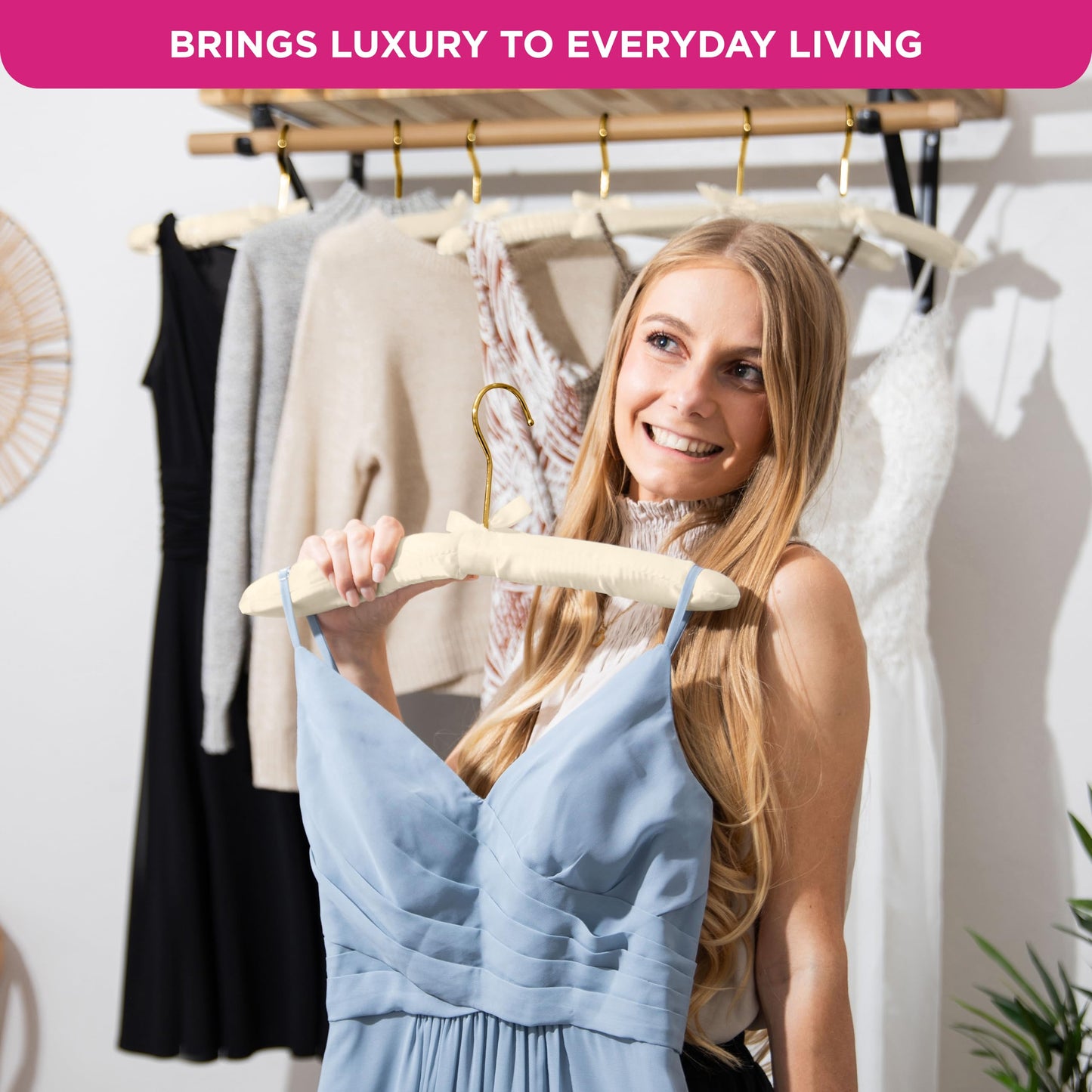 Premium Padded Hangers for Women’s Clothing - Set of 12 Non-Slip Fabric Hangers for Sweaters, Dresses, Coats, Wedding & Bride Hanger, Ivory