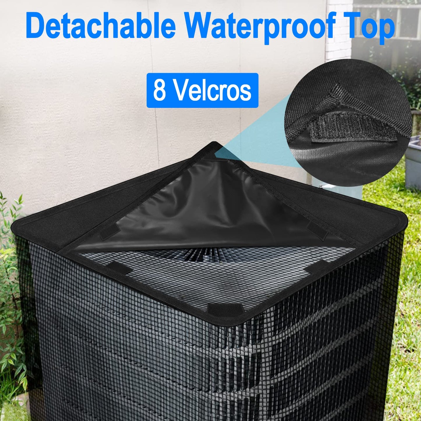 TRELC Air Conditioner Cover for Outside Unit, All Seasons Full Mesh AC Cover with Detachable Waterproof Top, Winter AC Unit Covers Outdoor Against Cottonwood, Leaves, Snow (35.4" x 35.4" x 39.4")