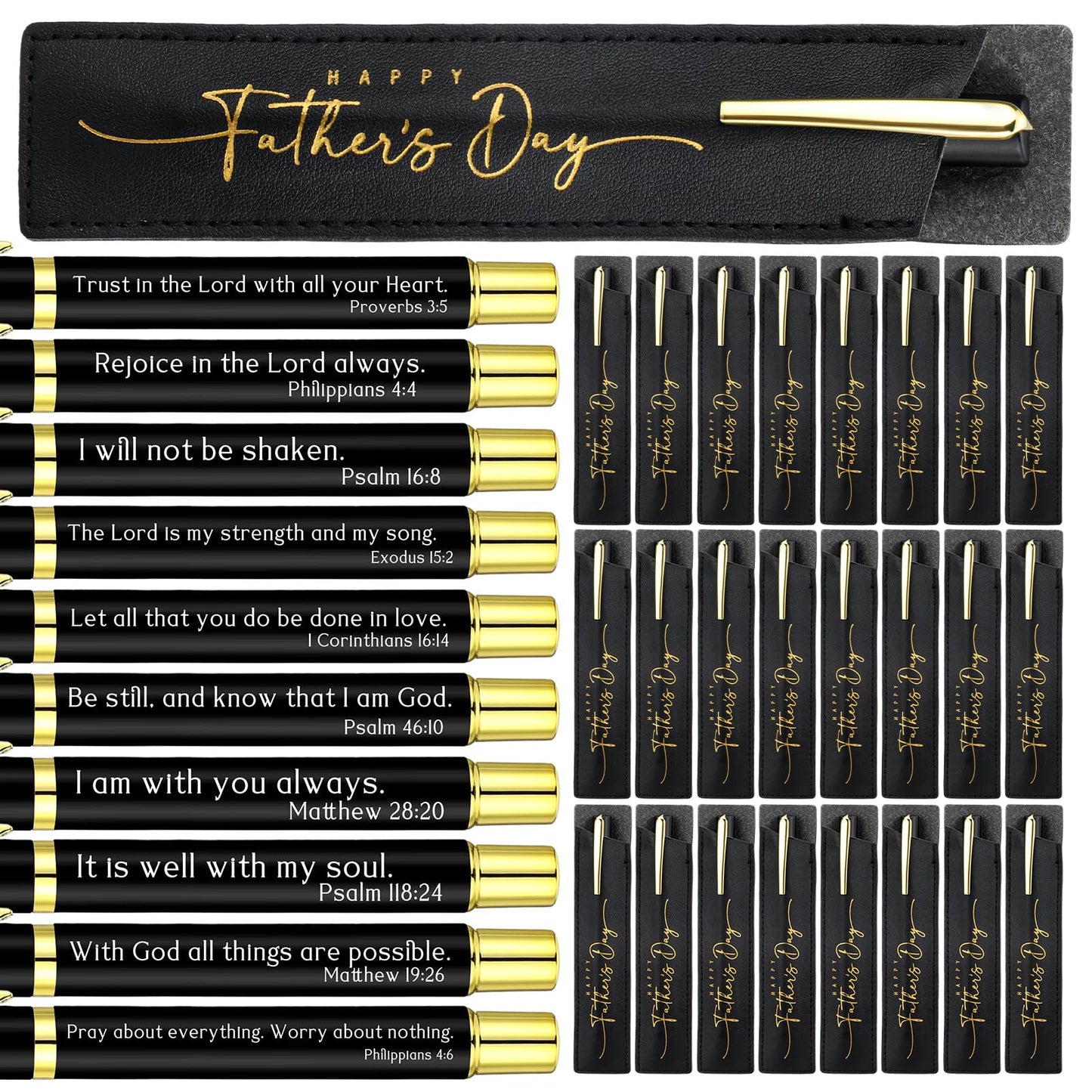 Spakon 40 Sets Father's Day Gifts Christian Pens Bible Verse Pens with Leather Pen Holder Sleeve Inspirational Quotes Religious Pen for Men Church Office Christian Faith Based Gifts