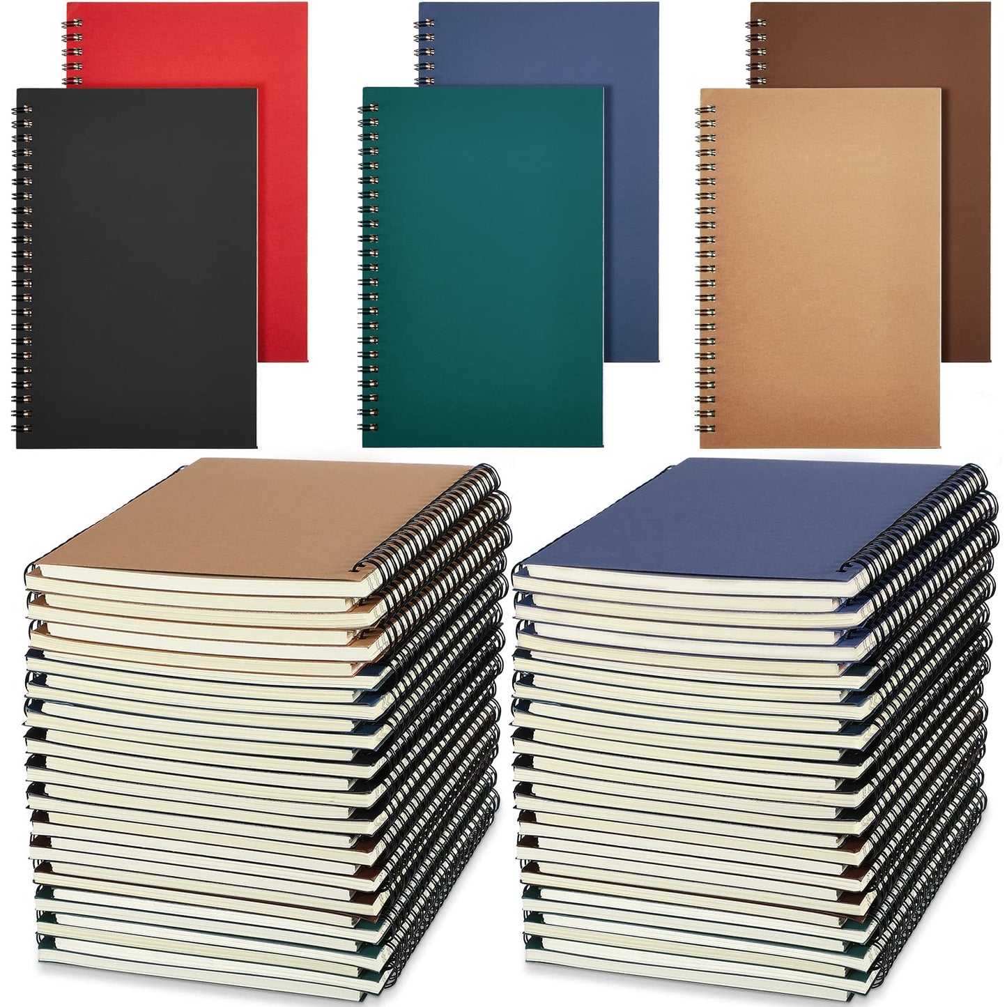 Leinuosen 36 Pack Lined Spiral Notebook Journal A5 Ruled Notepad Sketchbook Hardcover Lined Notebooks Journals for Office School Supplies, 100 Pages/ 50 Sheets, 8.3 x 5.5 Inches