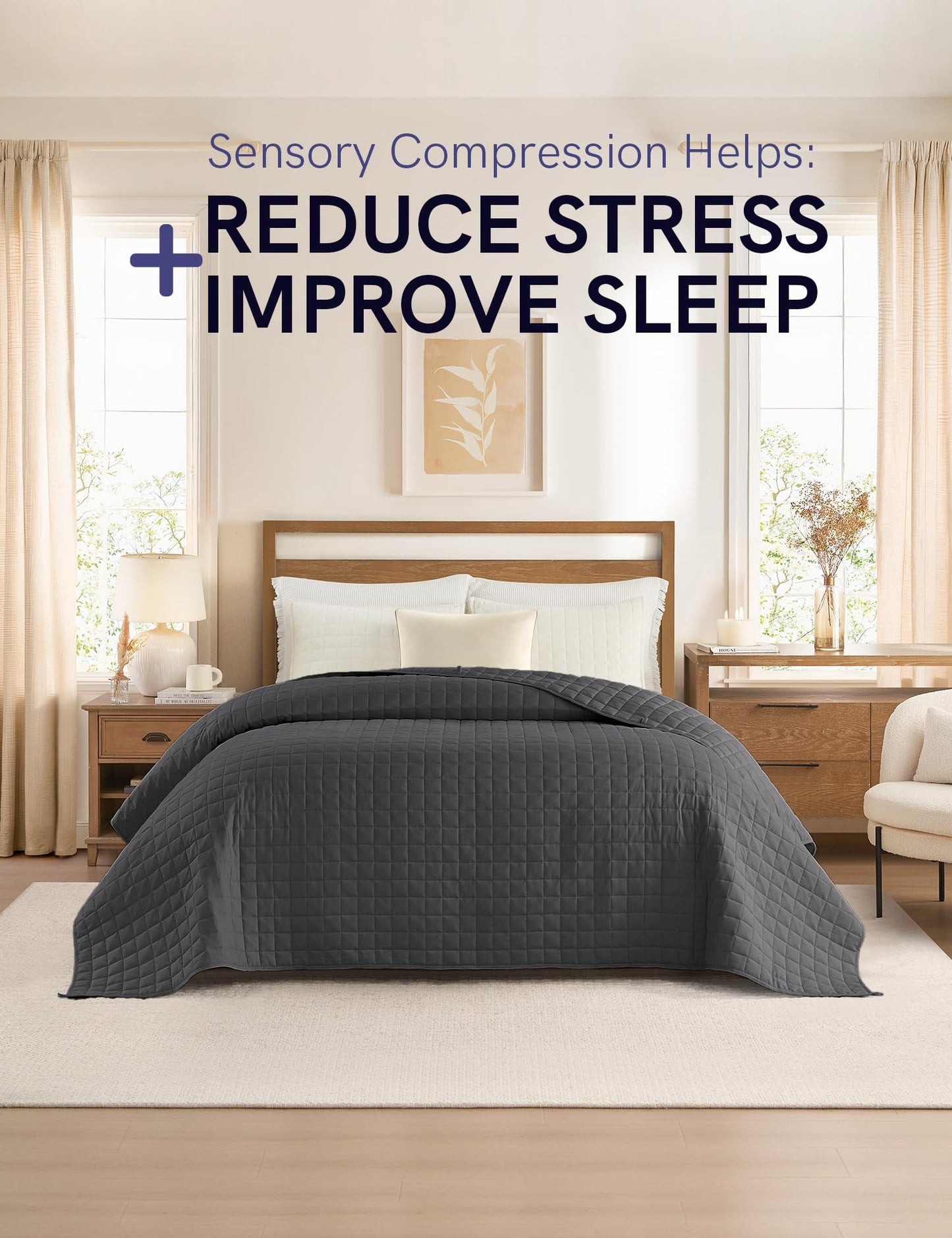 YnM 12lbs Weighted Blanket for Adults, Heavy Bed Throw Blanket with Cooling Glass Beads for All Season Use, Ideal for One Person of 110lbs (60x80 Inches, Queen Bed, Dark Grey)