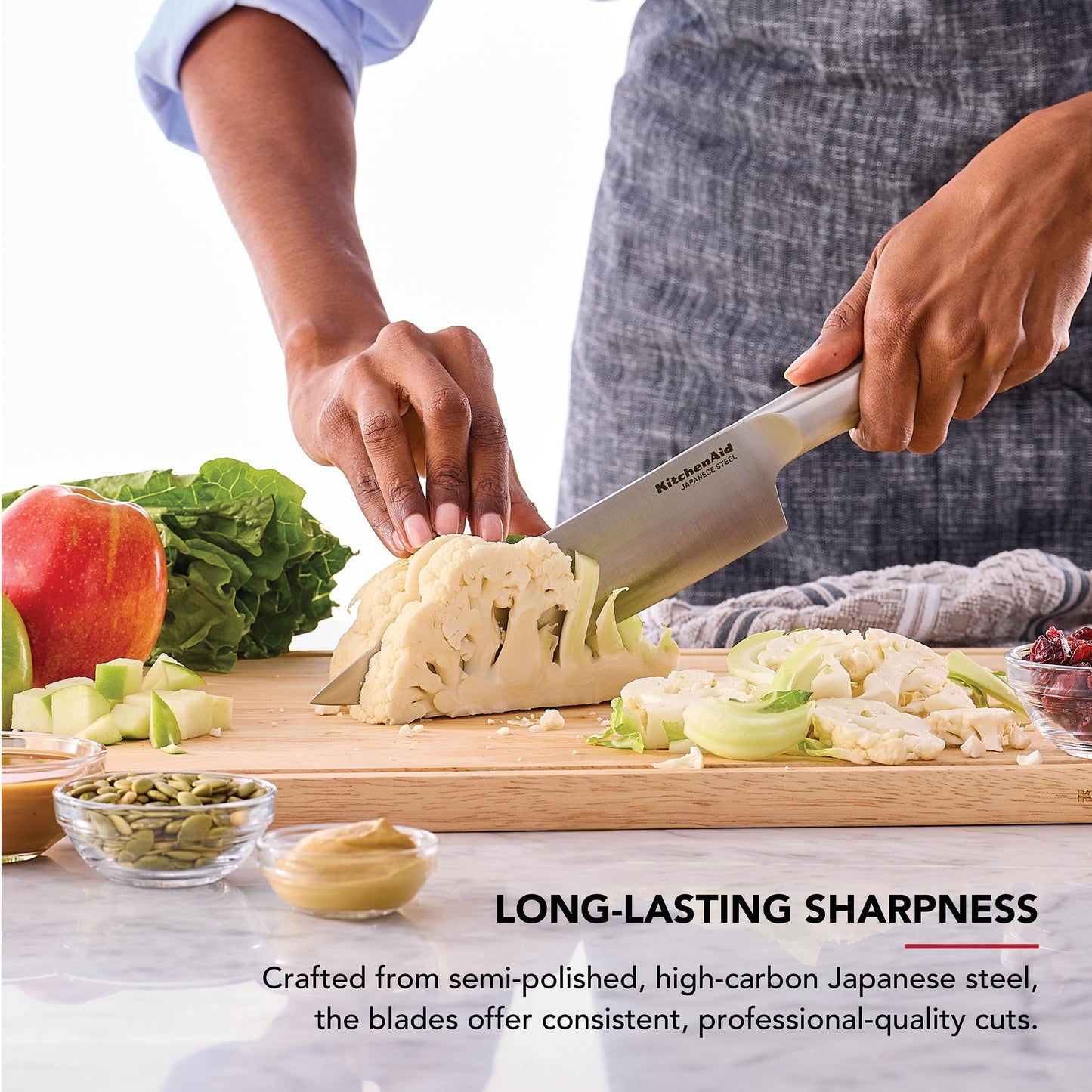 KitchenAid 3 Piece Forged Chef Knife Set Japanese Steel, Includes 8 Inch Chef Knife, 5 Inch Santoku Knife, and 3.5 Inch Paring Knife with Blade Covers