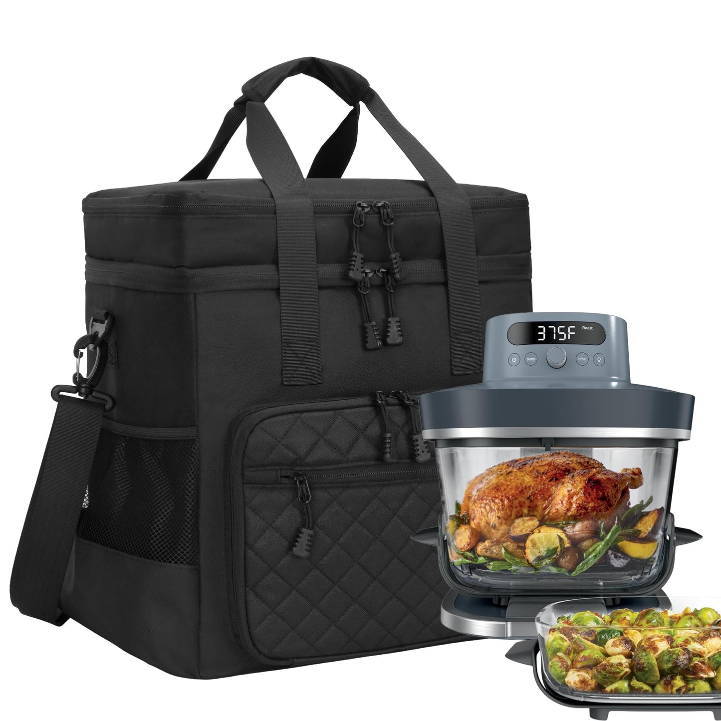 FURIMETY Air Fryer Carrying Bag Compatible with Ninja Crispi Pro 6-in-1 Glass Air Fryer, Double Layer Insulated Storage Bag for Ninja Crispi 6qt & 2.5qt Glass Containers, Quilted Black
