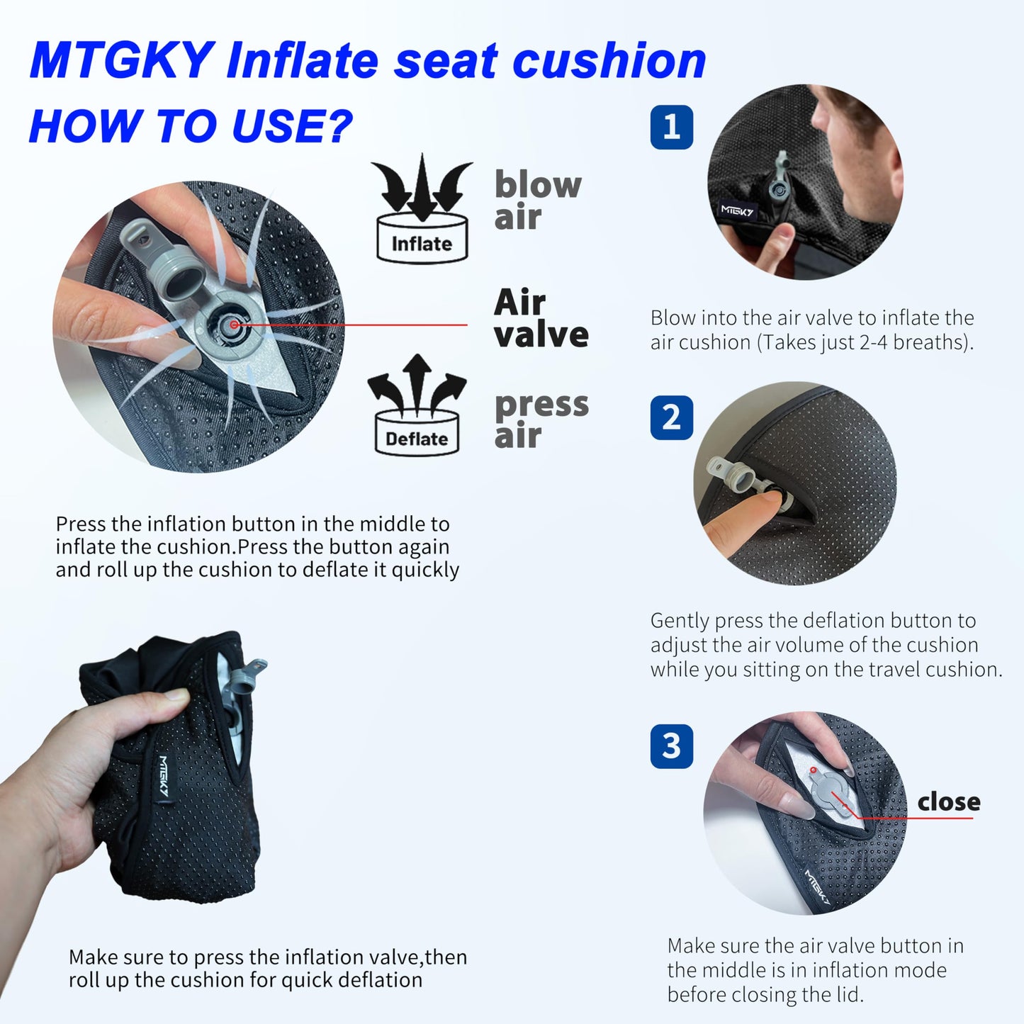 Upgrade Travel Seat Cushion for Airplane,Portable&Adjustable Air Seat Cushion,Coccyx Tailbone Pain Relief Chair Pad,Inflatable Cushion for Wheelchair, Travel,Driving,Office Work