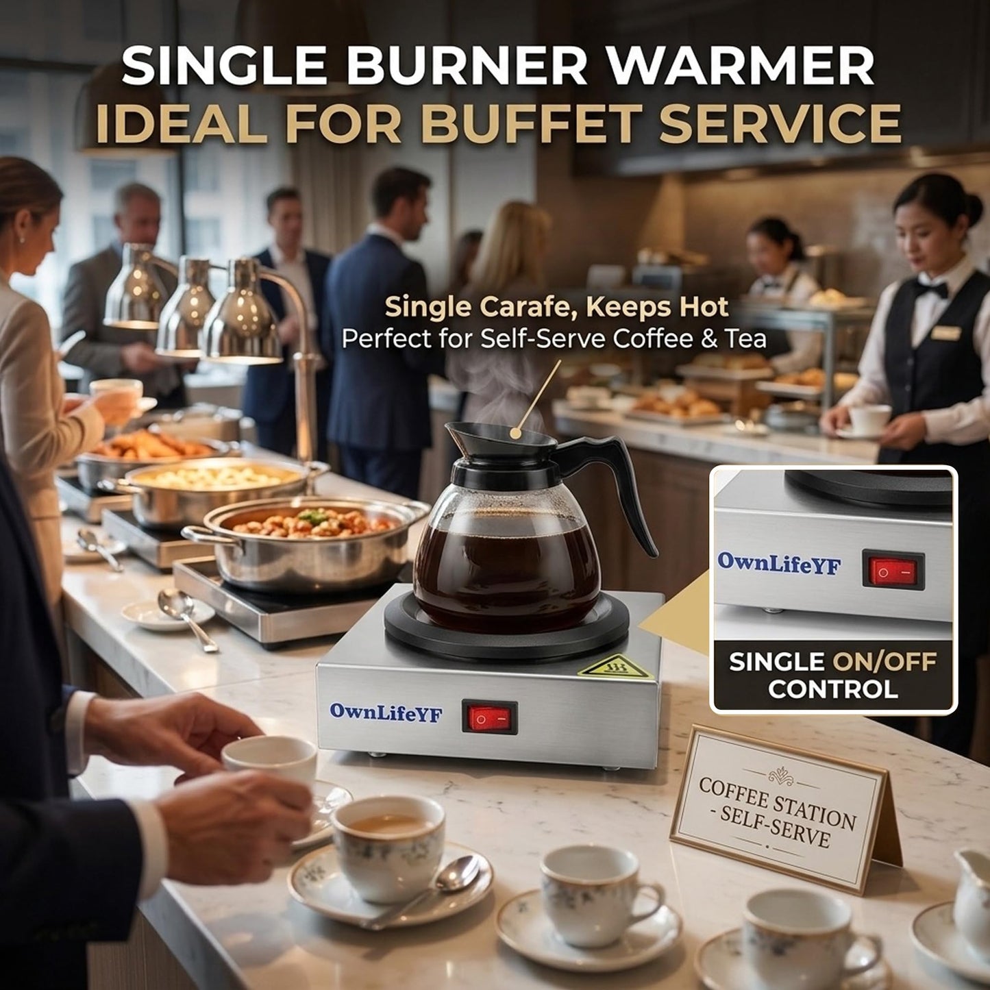 Commercial Coffee Warmer, 60W 176℉ Single Burner Decanter Warmer Plate, Stainless Steel, for Cafe, Break Room, Buffet, for Melting Beeswax, Softening Shea butte, Beverages, Milk & Tea, Ideal Gifts
